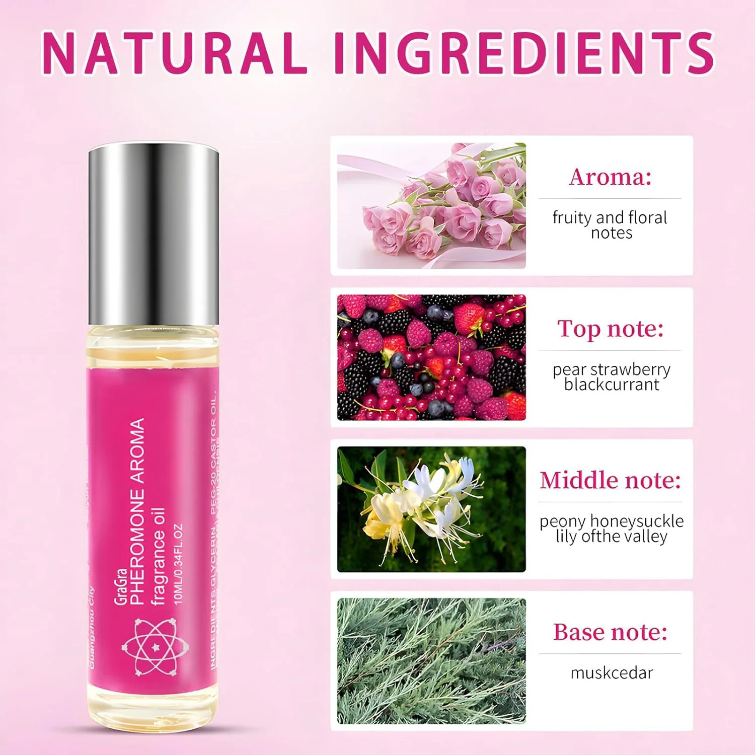 روغن عطر فرمونی میوه ای زنانه GraGra، کنسانتره ماندگاری طولانی برای جذب زنان، طراحی رولی، قابل حمل (10 میلی لیتر)