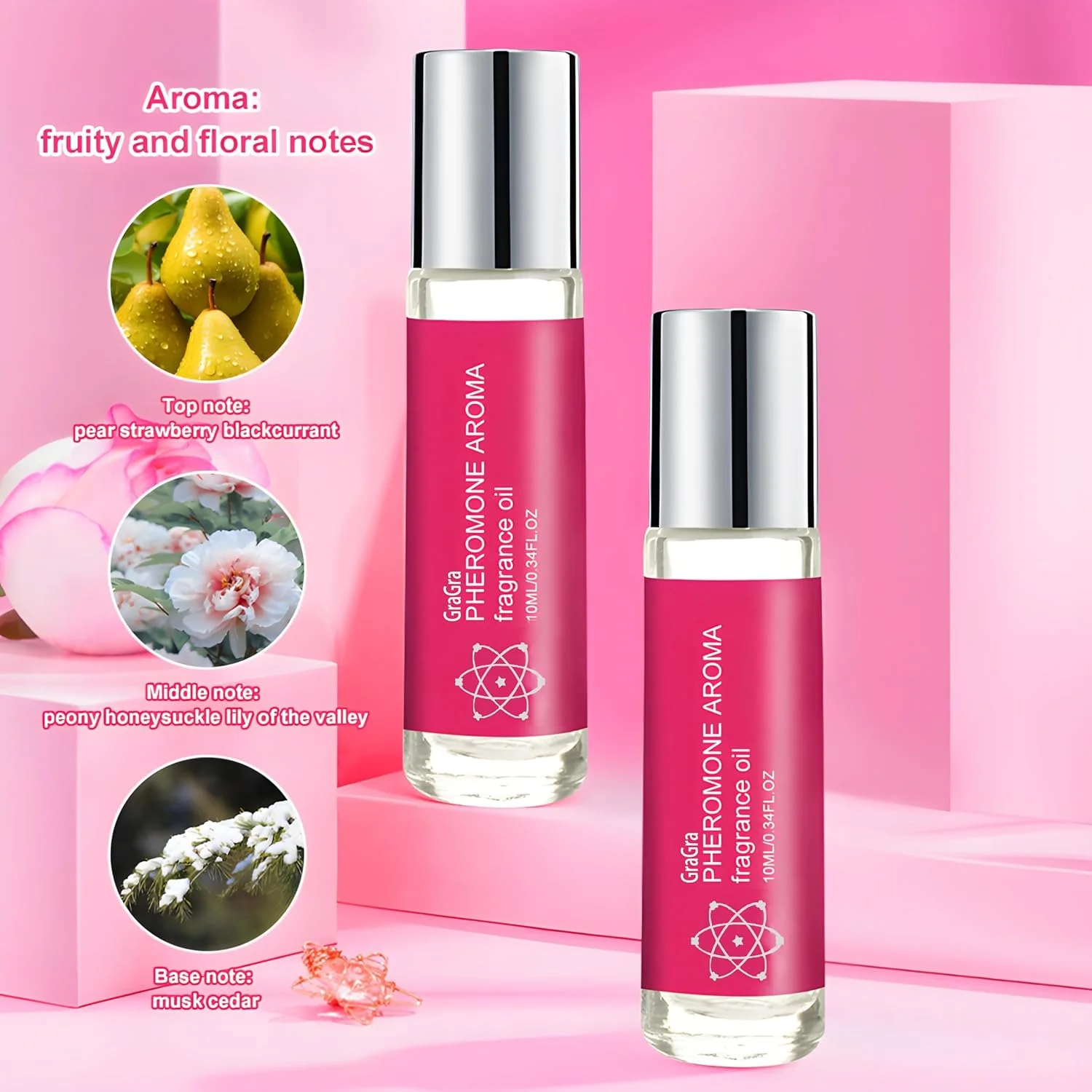 روغن عطر فرمونی میوه ای زنانه GraGra، کنسانتره ماندگاری طولانی برای جذب زنان، طراحی رولی، قابل حمل (10 میلی لیتر)