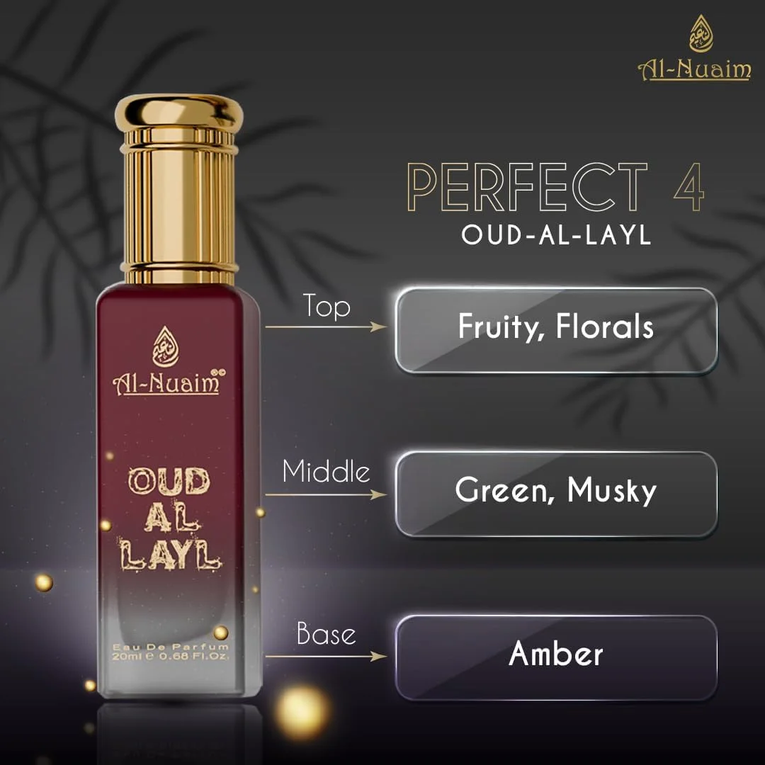 ست هدیه ادو پرفیوم унисекс Al Nuaim French 4 (4 X 20ml) شکلات مشک، بلوبری مشک، بلو ویو 07، عطر مایع ماندگار (بسته 4 عددی)