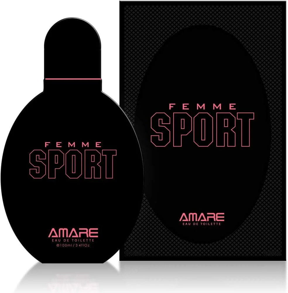 ادکلن زنانه Femme Sport By Amare: اسپری ادو تویلت | عطر زنانه EDT | کلن زنانه | عطر زنانه | رایحه میوه ای هلو و سیب | عطر ماندگار برای زنان | 100 میلی لیتر