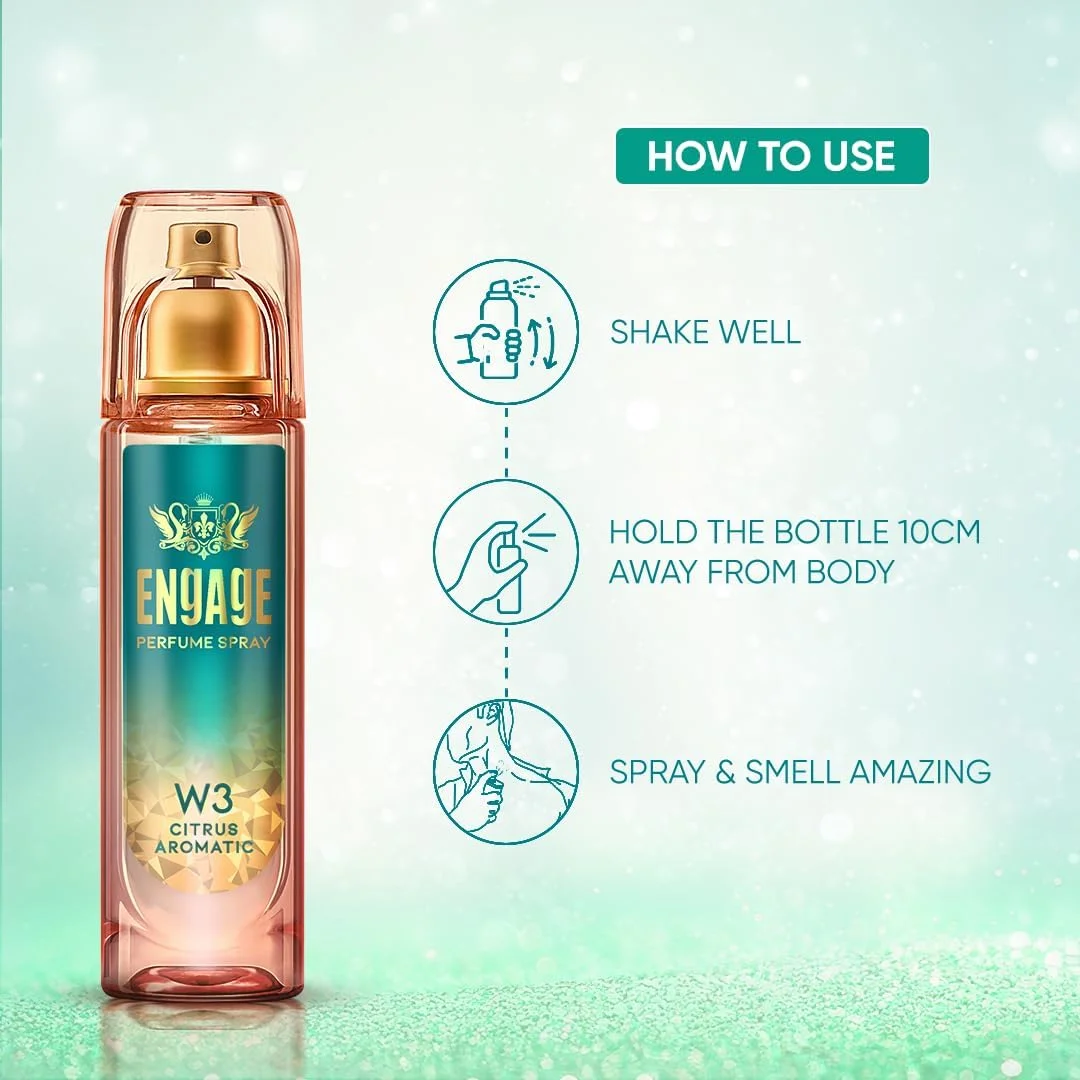ادکلن زنانه Engage W3، رایحه مرکبات و گل، سازگار با پوست، 120 میلی لیتر