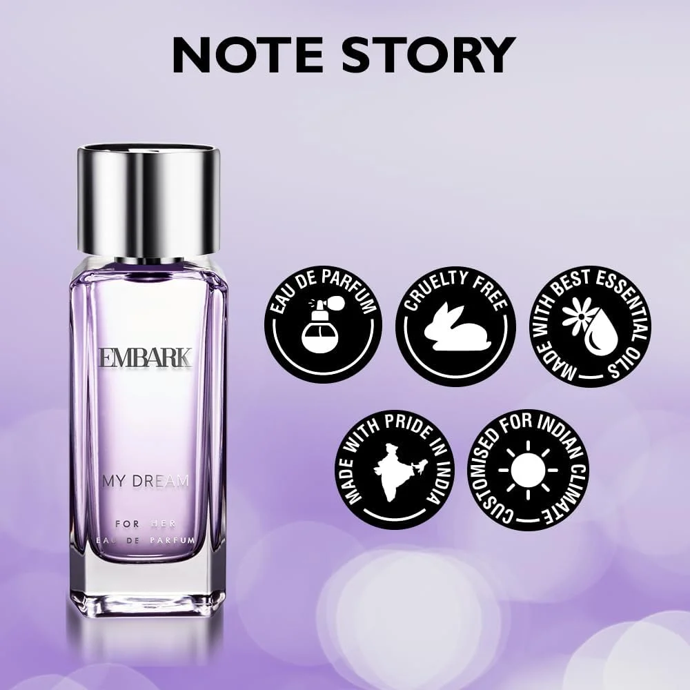 عطر زنانه EMBARK - رایحه ماندگار، عطر زنانه My Dream for Her، رایحه شرقی، گلی، چوبی، رایحه تمام روز برای پوست هندی (100 میلی لیتر) عطر زنانه EMBARK - رایحه ماندگار، عطر زنانه My Dream for Her، رایحه شرقی، گلی، چوبی، رایحه تمام روز برای پوست هندی (100 میلی لیتر)