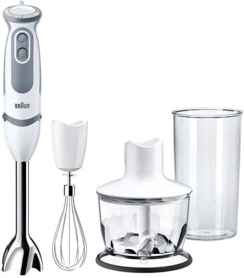 مخلوط کن دستی برقی Braun Household MultiQuick 5، فناوری PowerBell Plus، کنترل پاشش، 21 سرعت، همزن، طراحی ارگونومیک، دستگیره نرم راحت، 1000 وات، خردکن 500 میلی لیتر - MQ 5235