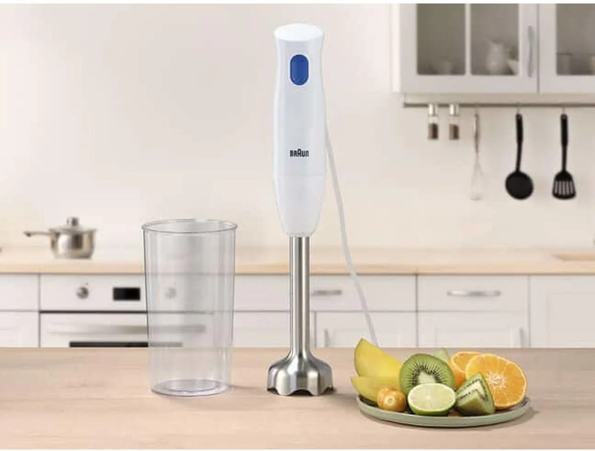 مخلوط کن دستی تک سرعته براون مدل MQ10.001M MultiQuick 1 - میله پوره سبک با پایه مخلوط کن استیل ضد زنگ و سیستم EasyTwist، شامل فنجان مخلوط کن و اندازه گیری 600 میلی لیتری، 450 وات، سفید مخلوط کن دستی تک سرعته براون مدل MQ10.001M MultiQuick 1 - میله پوره سبک با پایه مخلوط کن استیل ضد زنگ و سیستم EasyTwist، شامل فنجان مخلوط کن و اندازه گیری 600 میلی لیتری، 450 وات، سفید