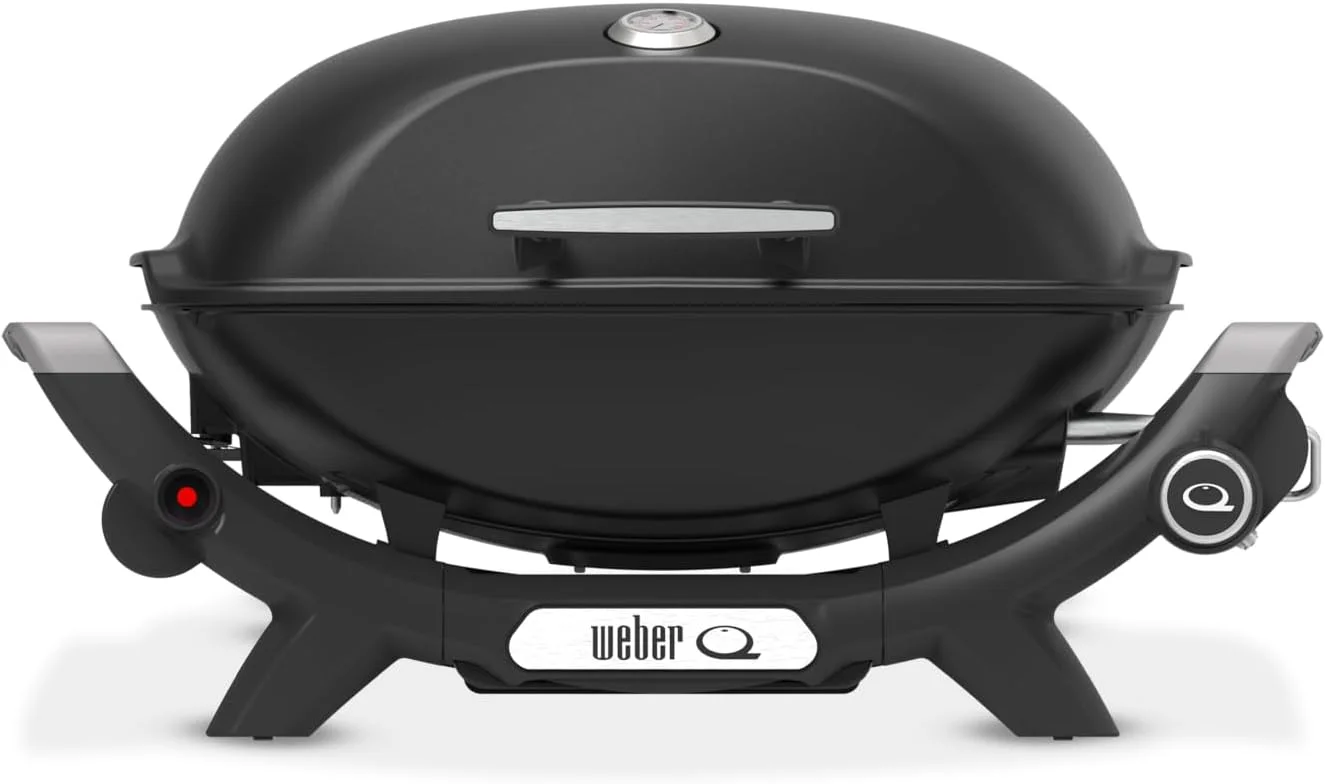 باربیکیو گازی Weber Q2100N، با مساحت گریل 53 در 38 سانتی متر، باربیکیو قابل حمل، 1 مشعل، درب بلند، گریل چدنی روکش شده با مینای چینی دو تکه - مشکی (1501088)