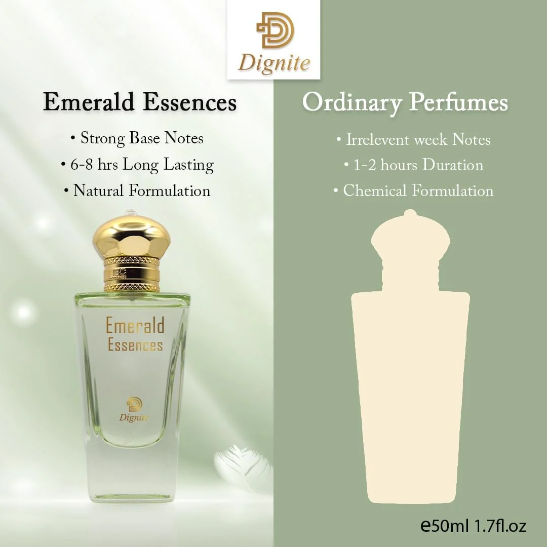 عطر زنانه دیگنیت مدل Emerald Essences حجم 50 میلی لیتر - ادو پرفیوم - ترکیبی مجلل از نت های سبز، آکوردهای گلی و مشک های نرم - رایحه ای ماندگار برای بانوان عطر زنانه دیگنیت مدل Emerald Essences حجم 50 میلی لیتر - ادو پرفیوم - ترکیبی مجلل از نت های سبز، آکوردهای گلی و مشک های نرم - رایحه ای ماندگار برای بانوان