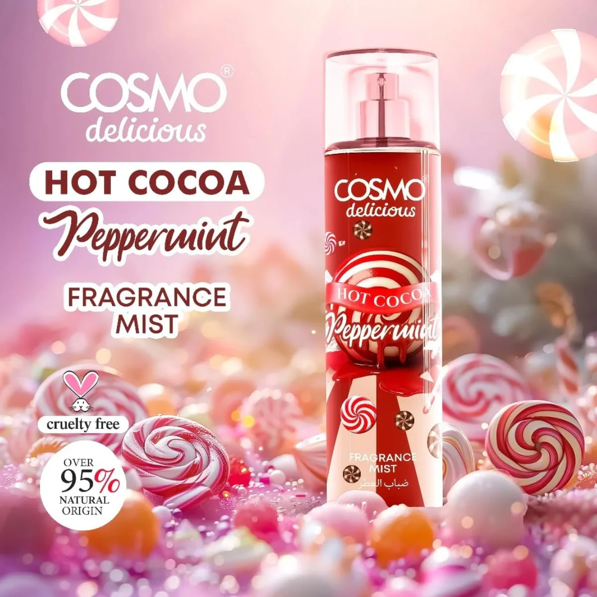 اسپری خوشبو کننده بدن کاکائو داغ نعنایی Cosmo Delicious، 250 میلی لیتر، رایحه شکلات و نعناع، اسپری بدن زمستانی دنج، مناسب برای استفاده روزمره، عطر ماندگار برای زنان و مردان