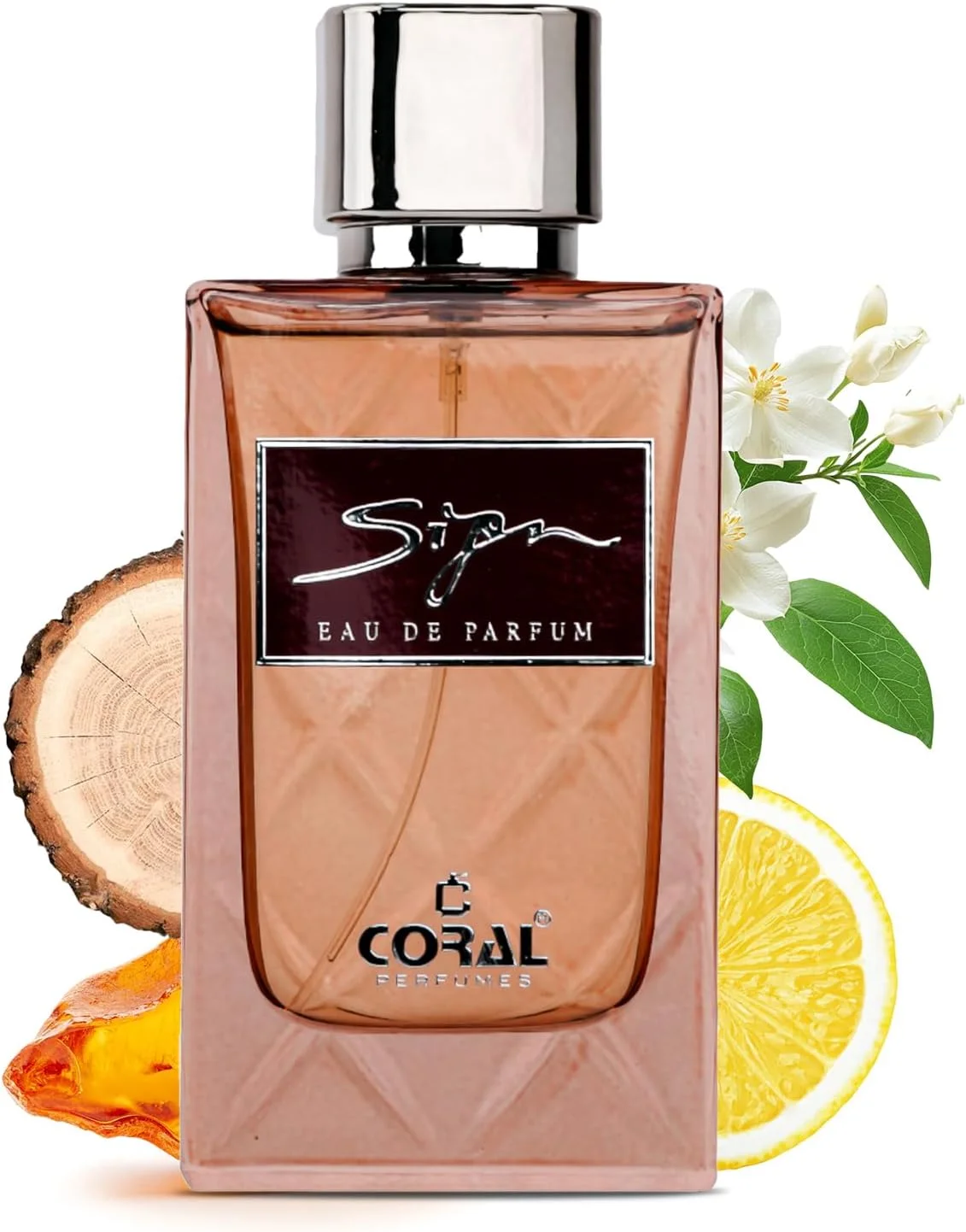 عطر زنانه کورال ساین - 85 میلی لیتر | ادو پرفیوم | رایحه کهربایی چوبی ماندگار و ظریف با یاس و نارنگی ماندارین | ساخت دبی