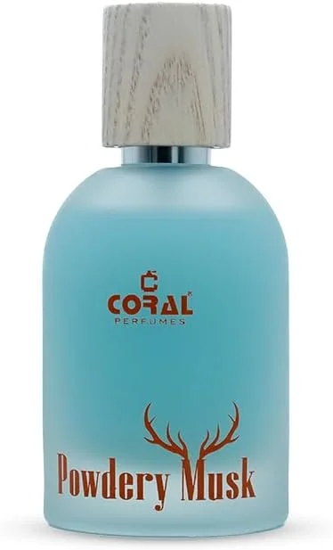 عطر پودری مشک کورال مناسب برای آقایان و بانوان | رایحه پودری و گرم وانیل کهربایی ماندگار با مشک، رز و تونکا | ادو پرفیوم - 50 میلی لیتر | ساخت دبی توسط کورال پرفیومز