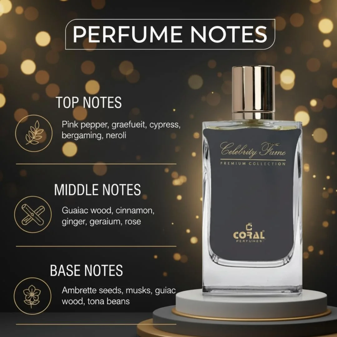 عطر زنانه/مردانه کورال سلبریتی فیم اکستریت د پرفیوم 60 میلی لیتر | عطر ممتاز ماندگار | رایحه شرقی و گلی با عنبر و مشک | عطر لوکس از کورال پرفیومز