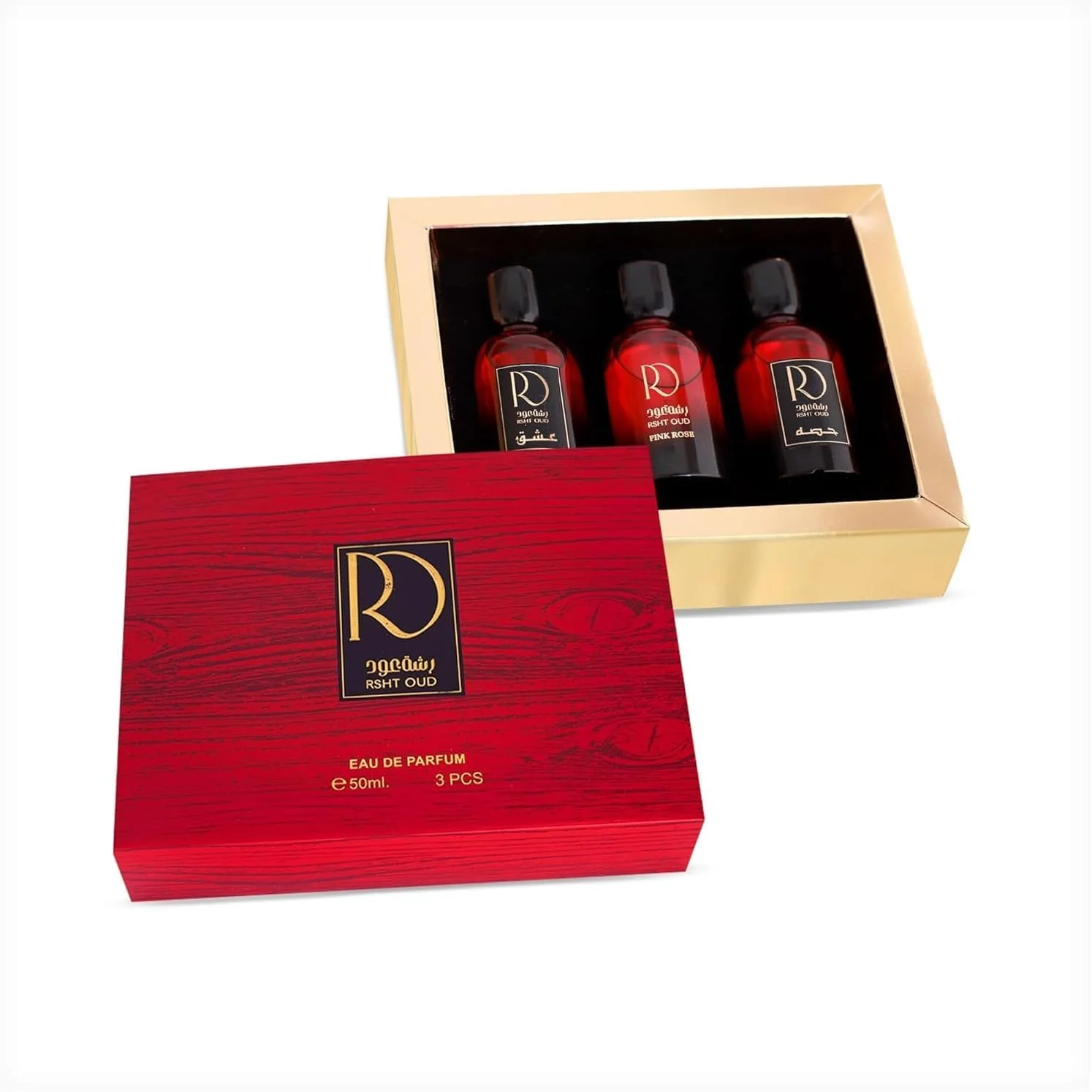 جعبه هدیه عطر عود رشت، ترکیبی برای مردان و زنان، بسته 3 عددی، هامسا، رز صورتی، مشک، رایحه ماندگار