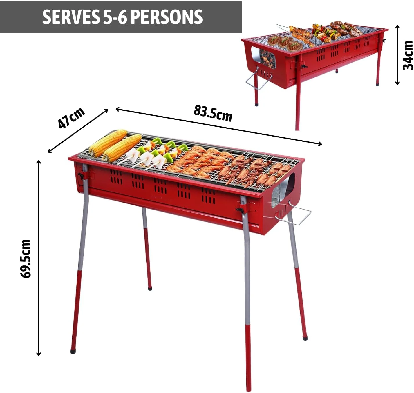 پروکمپ | ساخت ژاپن | باربیکیو زغالی بدون دود - گریل قابل حمل مقاوم در برابر زنگ زدگی | مناسب برای پخت و پز 5-7 نفر | گریل با قابلیت جداسازی آسان برای کمپینگ در فضای باز، پخت و پز در پاسیو، مهمانی باربیکیو