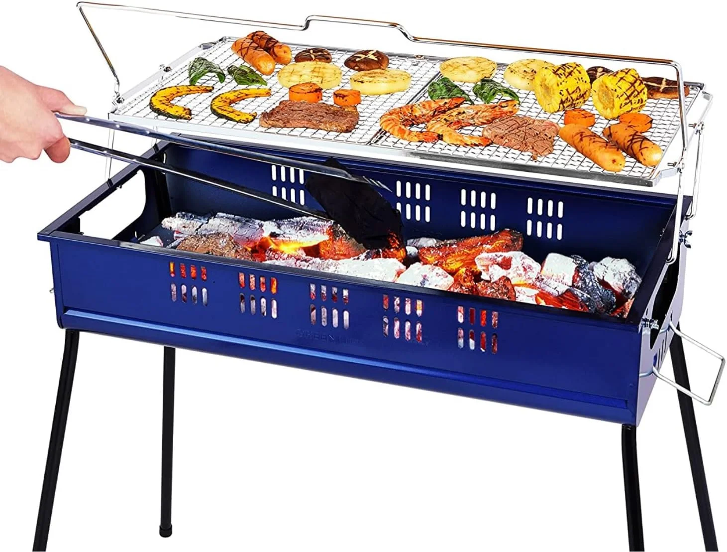 Procamp | ساخت ژاپن | باربیکیو ذغالی با توری قابل تنظیم ارتفاع - کباب پز قابل حمل مقاوم در برابر زنگ زدگی | مناسب برای 5-7 نفر | توری با قابلیت جداسازی آسان برای کمپینگ در فضای باز، پخت و پز در پاسیو، مهمانی باربیکیو