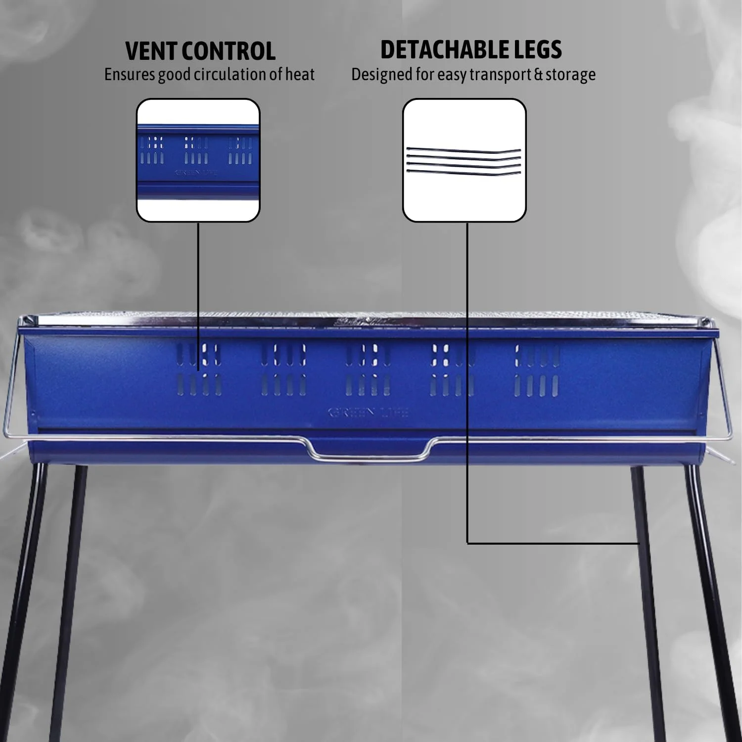 Procamp | ساخت ژاپن | باربیکیو ذغالی با توری قابل تنظیم ارتفاع - کباب پز قابل حمل مقاوم در برابر زنگ زدگی | مناسب برای 5-7 نفر | توری با قابلیت جداسازی آسان برای کمپینگ در فضای باز، پخت و پز در پاسیو، مهمانی باربیکیو