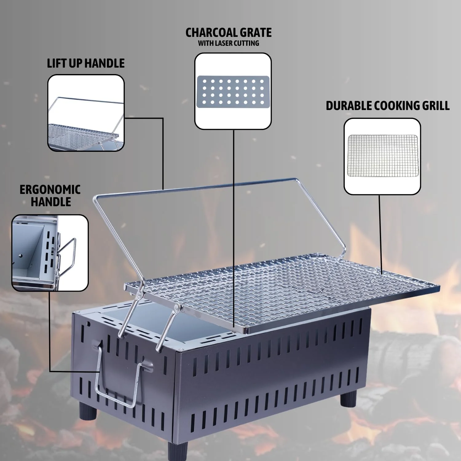 پروکمپ | ساخت ژاپن | باربیکیو زغالی رومیزی - 35 سانتی متر در 21 سانتی متر | مناسب برای 1-2 نفر | گریل قابل حمل | گریل کباب پز برای کمپینگ در فضای باز، پخت و پز در پاسیو