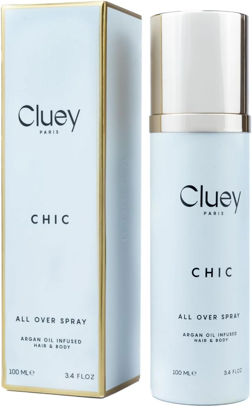 اسپری عطر مو و بدن Cluey CHIC حجم 100 میلی لیتر، غنی شده با روغن آرگان، اسپری کامل برای زنان و مردان با رایحه دودی نعناع هندی ترکیب شده با آکورد کهربا.