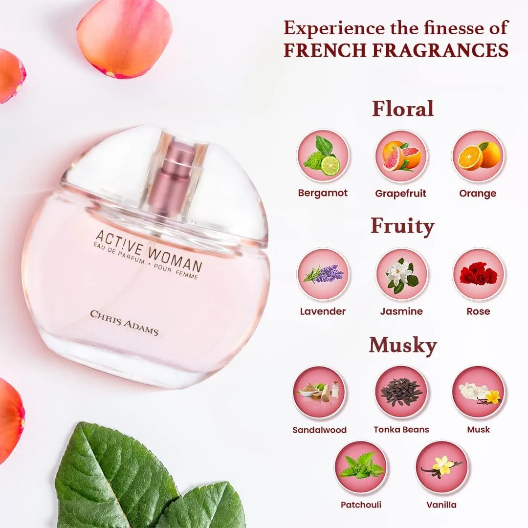 عطر زنانه اکتیو وومن پور فم از کریس آدامز، ادو پرفیوم زنانه، 80 میلی لیتر (بسته 2 عددی)