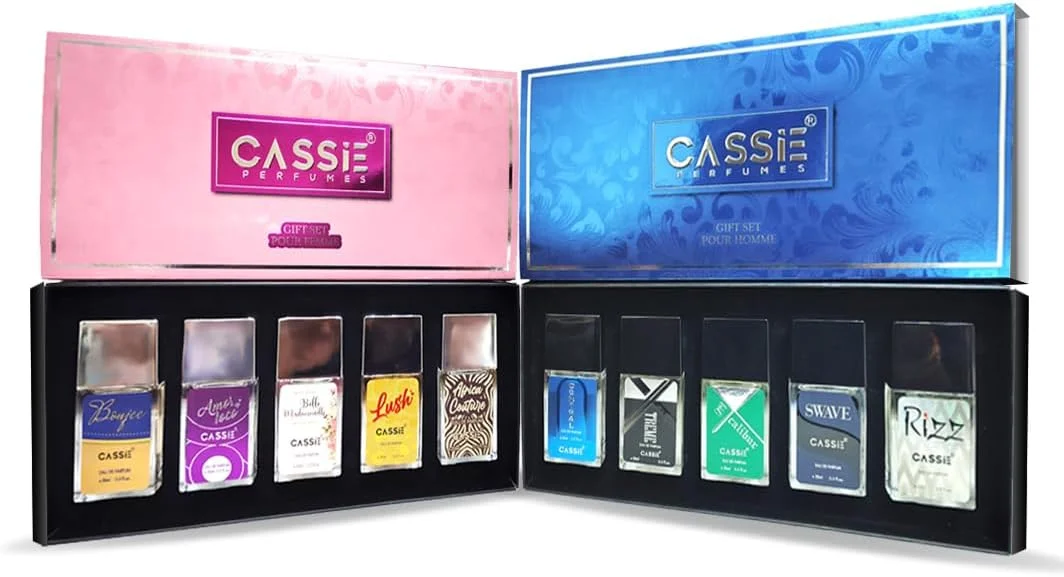 ست هدیه عطر CASSiE، مجموعه عطر زنانه و مردانه، 10 عدد 20 میلی لیتری، پور هوم و پور فم