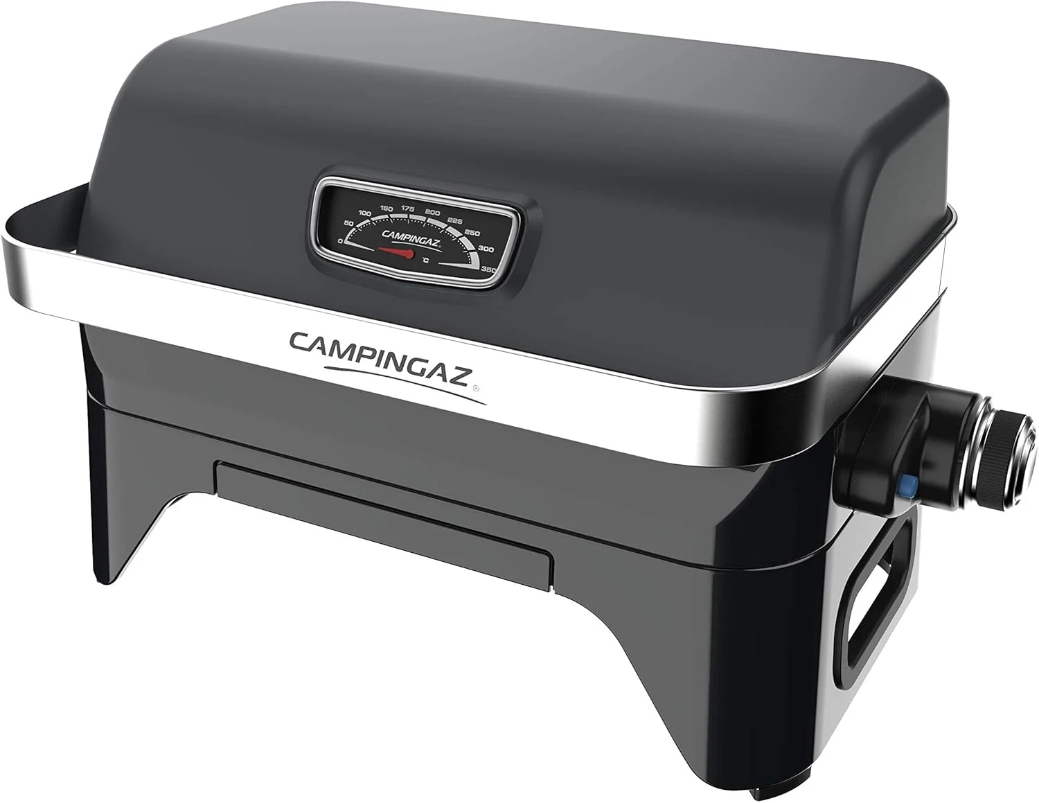 باربیکیو گازی قابل حمل کم دود Campingaz Attitude2go مناسب بالکن و کمپینگ، مینی باربیکیو با درب، دماسنج و گریل چدنی، سازگار با کپسول گاز R907، مشکی