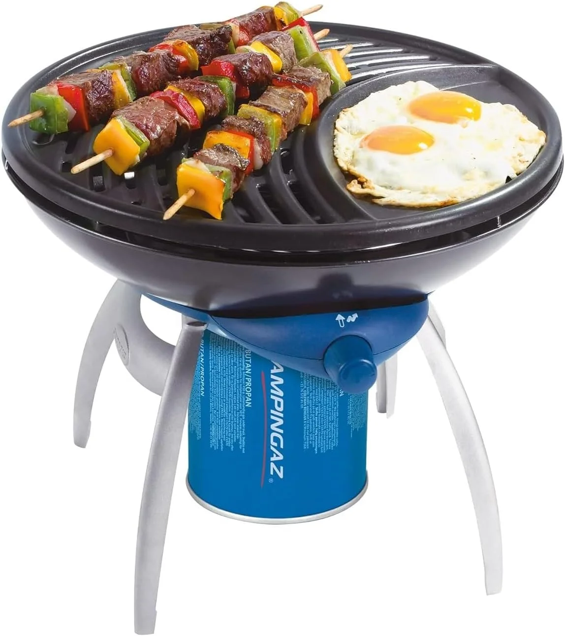 اجاق گاز و گریل کمپینگاز مدل Party Grill، باربیکیو قابل حمل همه کاره، به همراه تابه، شبکه و نگهدارنده تابه، مشکی