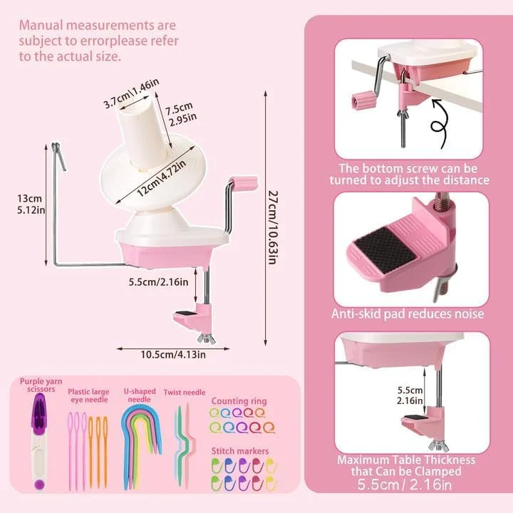 چرخ نخ NAWOKEENY، چرخ نخ برای قلاب بافی، چرخ کیک نخ با صدای کم، چرخ های توپی دستی برای دوستداران قلاب بافی و بافندگی، نشانگرهای بخیه سوزن پلاستیکی