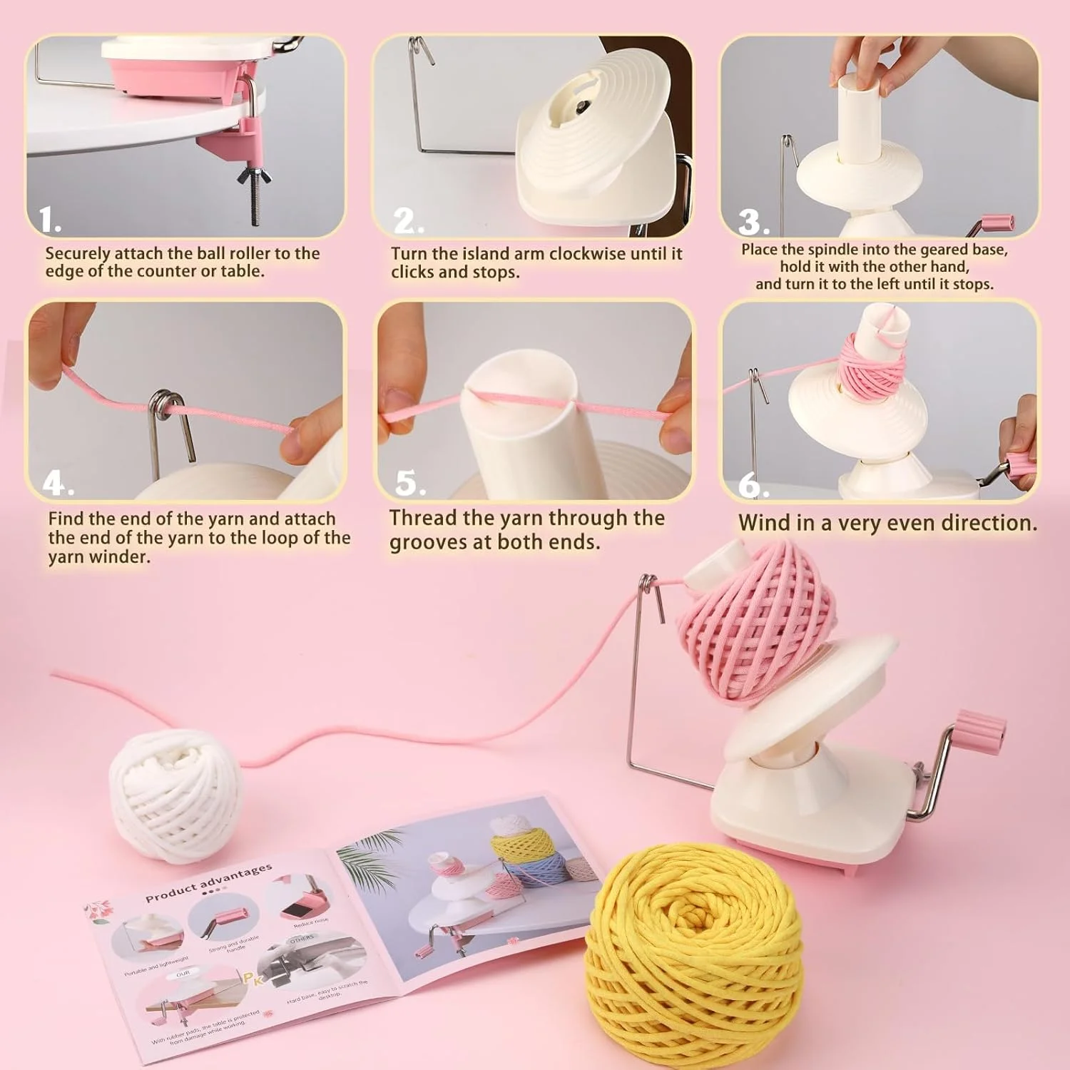 چرخ نخ NAWOKEENY، چرخ نخ برای قلاب بافی، چرخ کیک نخ با صدای کم، چرخ های توپی دستی برای دوستداران قلاب بافی و بافندگی، نشانگرهای بخیه سوزن پلاستیکی