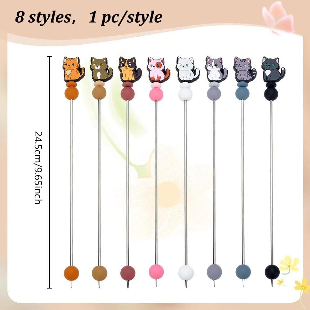 FREEBLOSS 8 عدد میل بافتنی گربه ای، 8 مدل میل قلاب بافی دو طرفه برای بافت ژاکت، لوازم بافتنی برای لوازم صنایع دستی، 9.5 اینچ طول، 0.1 اینچ ضخامت