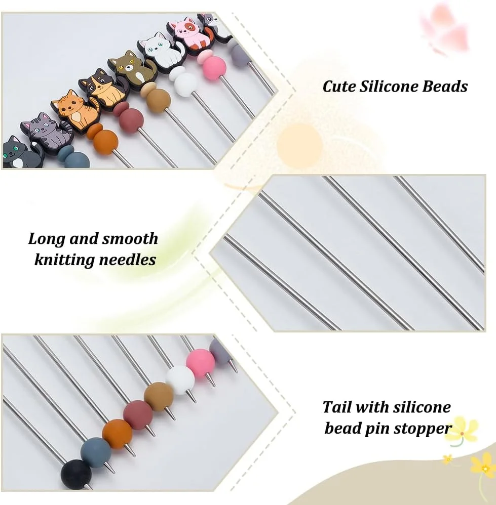 FREEBLOSS 8 عدد میل بافتنی گربه ای، 8 مدل میل قلاب بافی دو طرفه برای بافت ژاکت، لوازم بافتنی برای لوازم صنایع دستی، 9.5 اینچ طول، 0.1 اینچ ضخامت