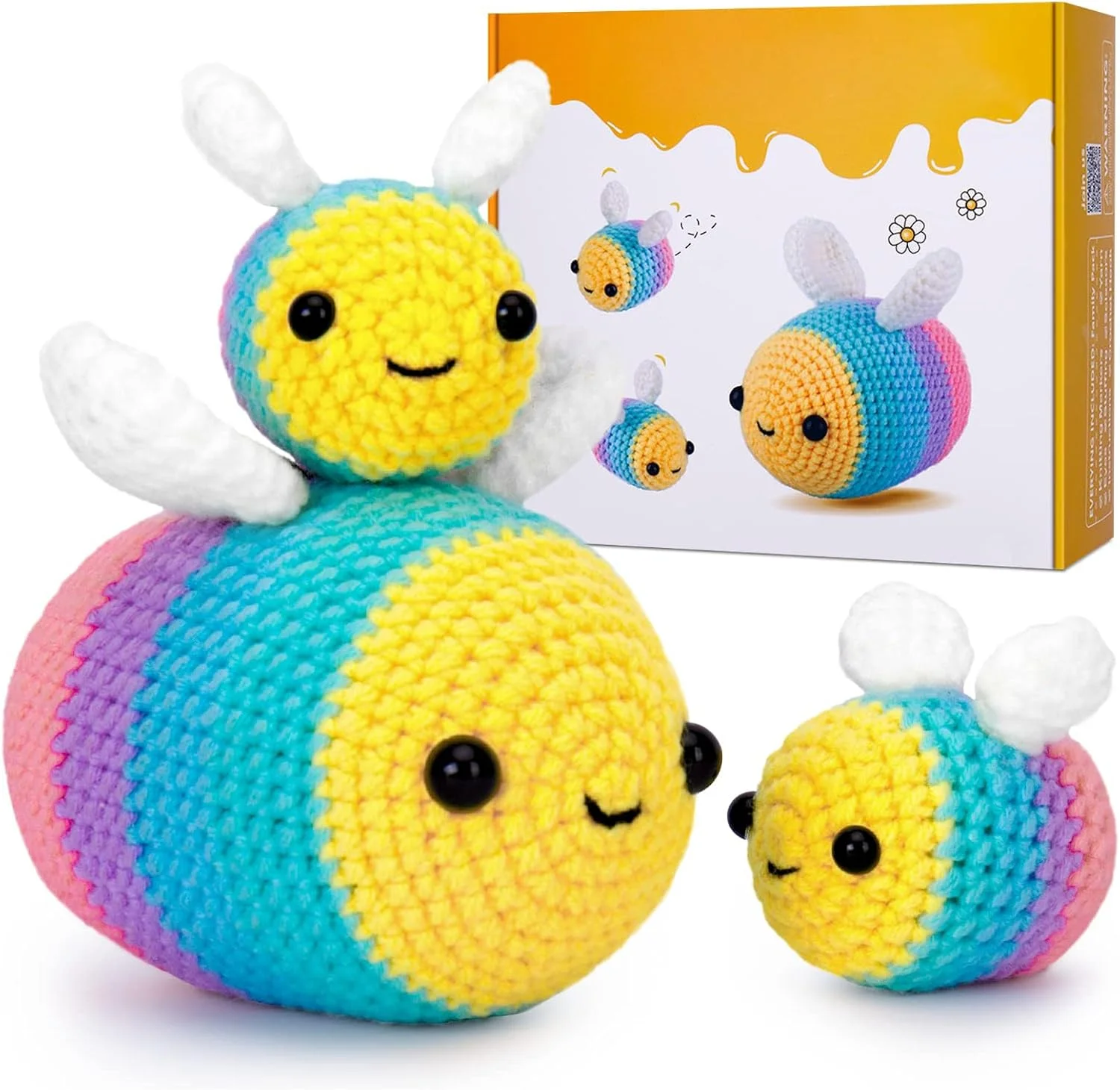 کیت قلاب بافی KASTWAVE Crochetta برای مبتدیان - کیت استارتر با آموزش های ویدئویی برای بزرگسالان و کودکان، کیت بافندگی با 3 زنبور عسلی (40%+ نخ)