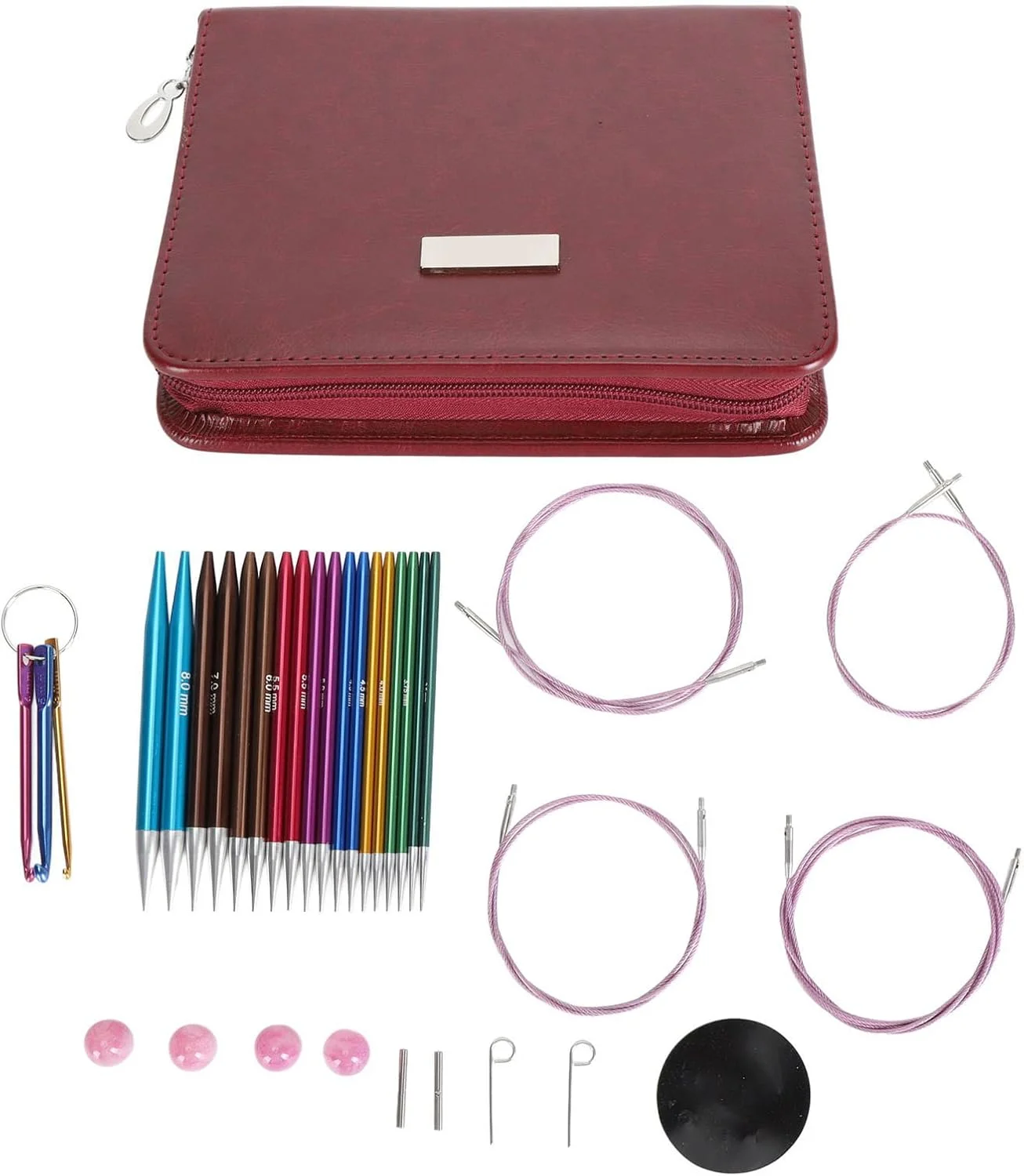 ست میل بافتنی گرد تعویض‌شدنی Fafeicy، میل بافتنی آلومینیومی 3.5 تا 8 میلی‌متری با کیف، لوازم قابل حمل برای مبتدیان و حرفه‌ای‌ها