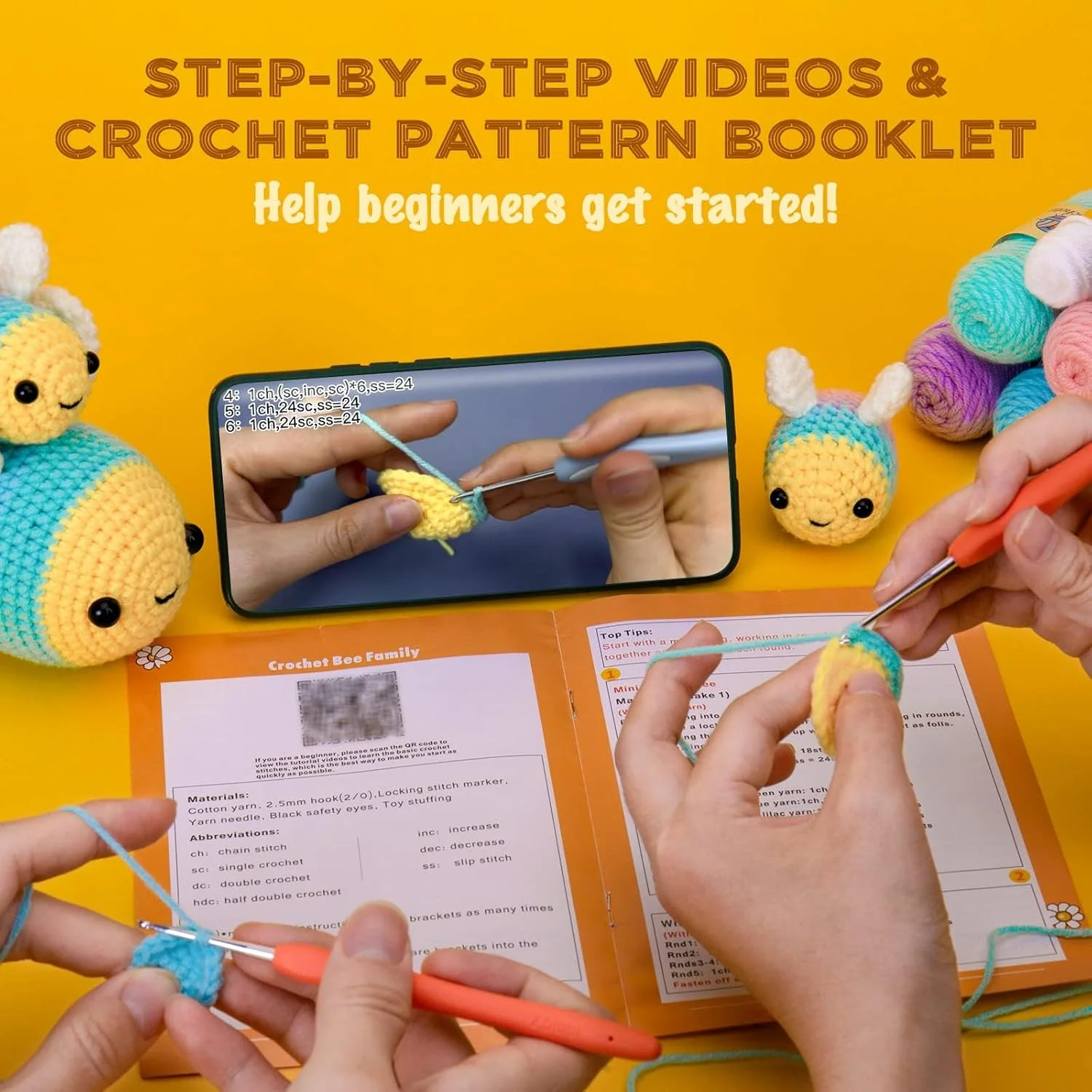 کیت قلاب بافی KASTWAVE Crochetta برای مبتدیان - کیت استارتر با آموزش های ویدئویی برای بزرگسالان و کودکان، کیت بافندگی با 3 زنبور عسلی (40%+ نخ) کیت قلاب بافی KASTWAVE Crochetta برای مبتدیان - کیت استارتر با آموزش های ویدئویی برای بزرگسالان و کودکان، کیت بافندگی با 3 زنبور عسلی (40%+ نخ)