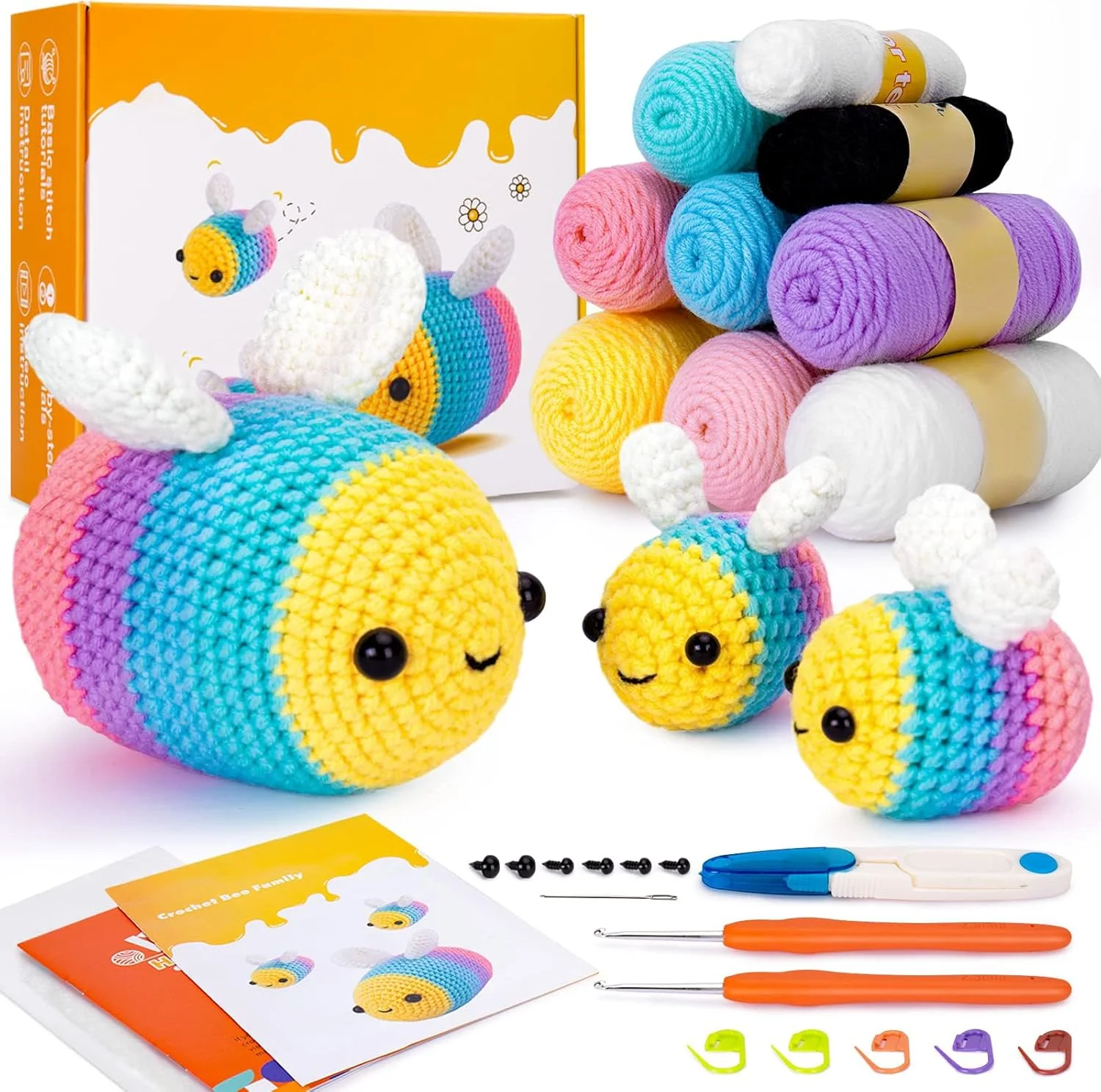 کیت قلاب بافی KASTWAVE Crochetta برای مبتدیان - کیت استارتر با آموزش های ویدئویی برای بزرگسالان و کودکان، کیت بافندگی با 3 زنبور عسلی (40%+ نخ) کیت قلاب بافی KASTWAVE Crochetta برای مبتدیان - کیت استارتر با آموزش های ویدئویی برای بزرگسالان و کودکان، کیت بافندگی با 3 زنبور عسلی (40%+ نخ)