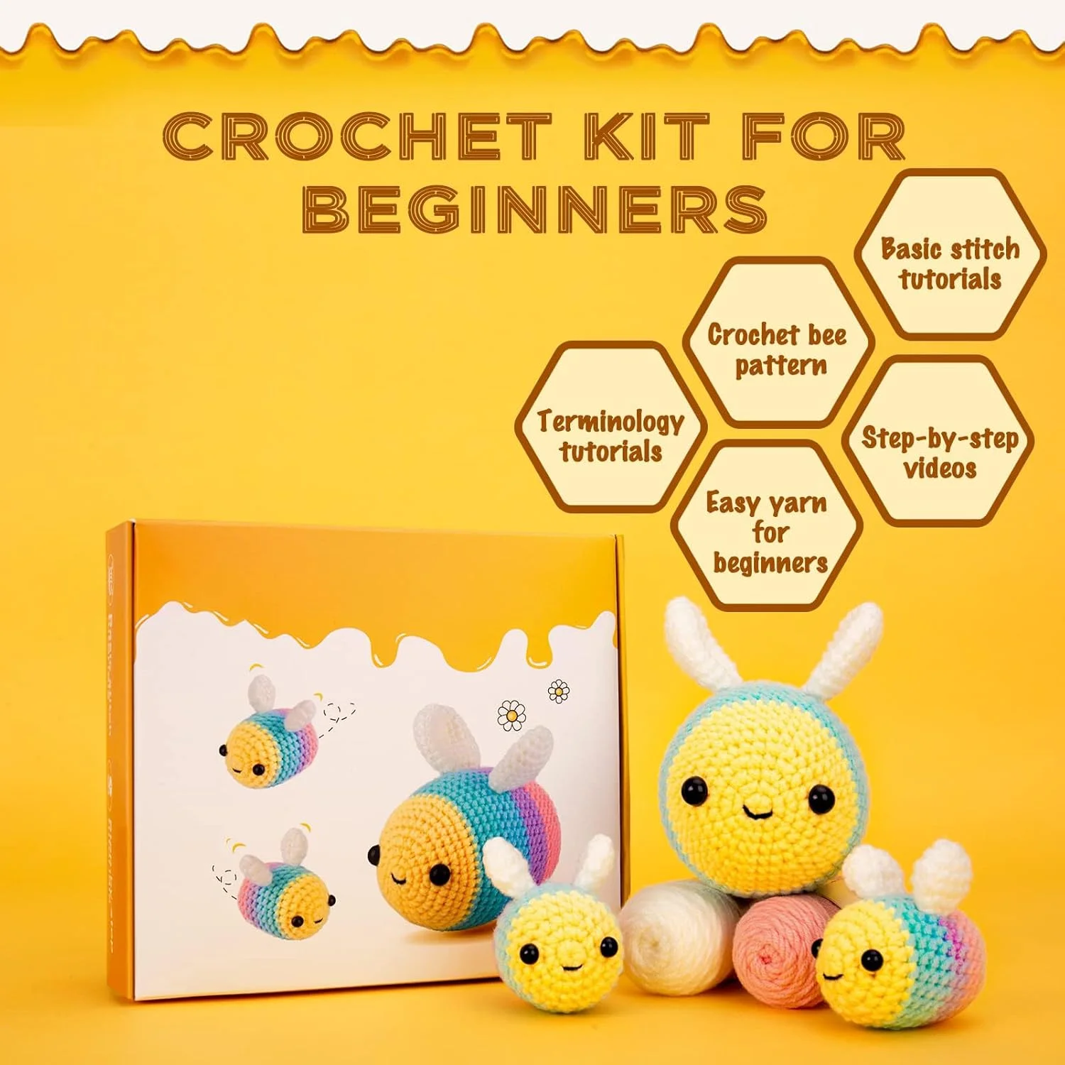 کیت قلاب بافی KASTWAVE Crochetta برای مبتدیان - کیت استارتر با آموزش های ویدئویی برای بزرگسالان و کودکان، کیت بافندگی با 3 زنبور عسلی (40%+ نخ) کیت قلاب بافی KASTWAVE Crochetta برای مبتدیان - کیت استارتر با آموزش های ویدئویی برای بزرگسالان و کودکان، کیت بافندگی با 3 زنبور عسلی (40%+ نخ)