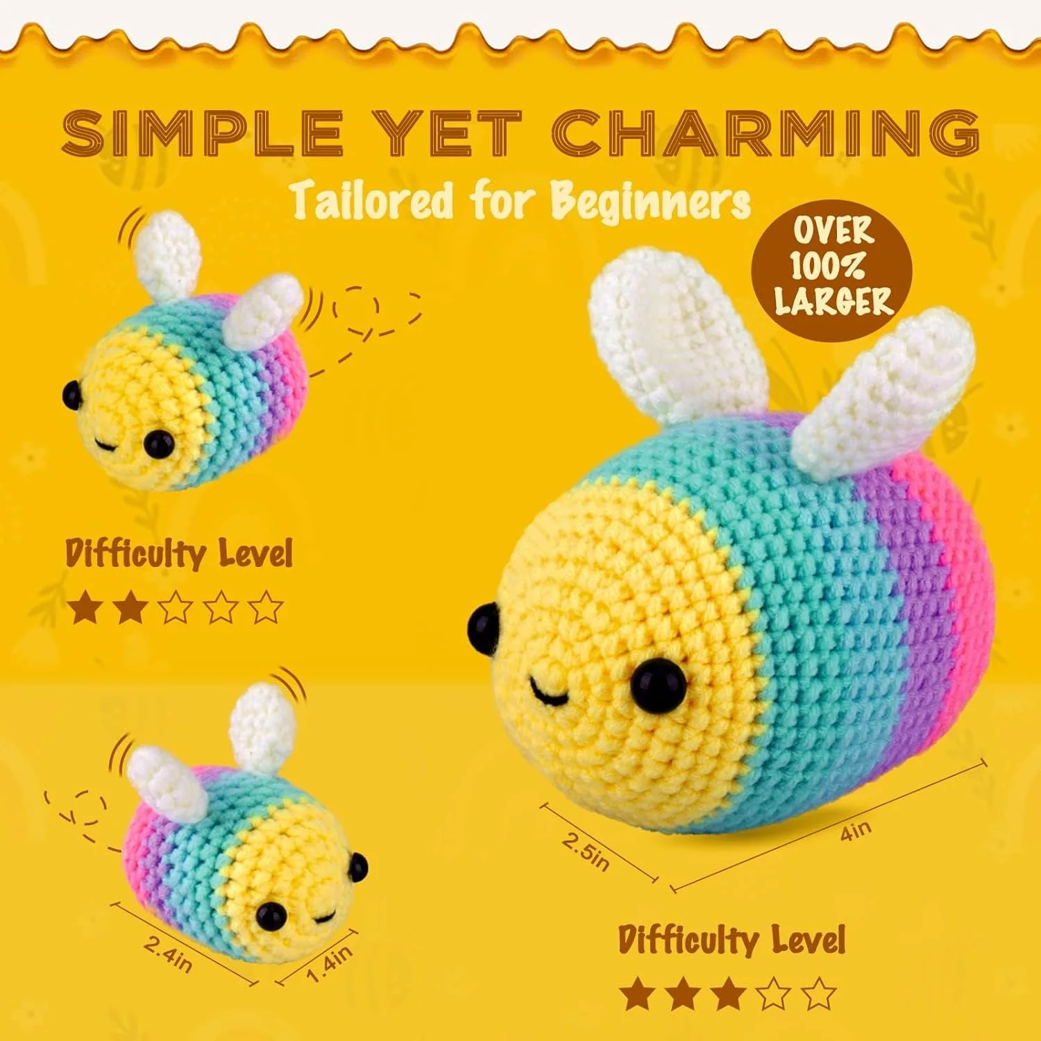کیت قلاب بافی KASTWAVE Crochetta برای مبتدیان - کیت استارتر با آموزش های ویدئویی برای بزرگسالان و کودکان، کیت بافندگی با 3 زنبور عسلی (40%+ نخ) کیت قلاب بافی KASTWAVE Crochetta برای مبتدیان - کیت استارتر با آموزش های ویدئویی برای بزرگسالان و کودکان، کیت بافندگی با 3 زنبور عسلی (40%+ نخ)