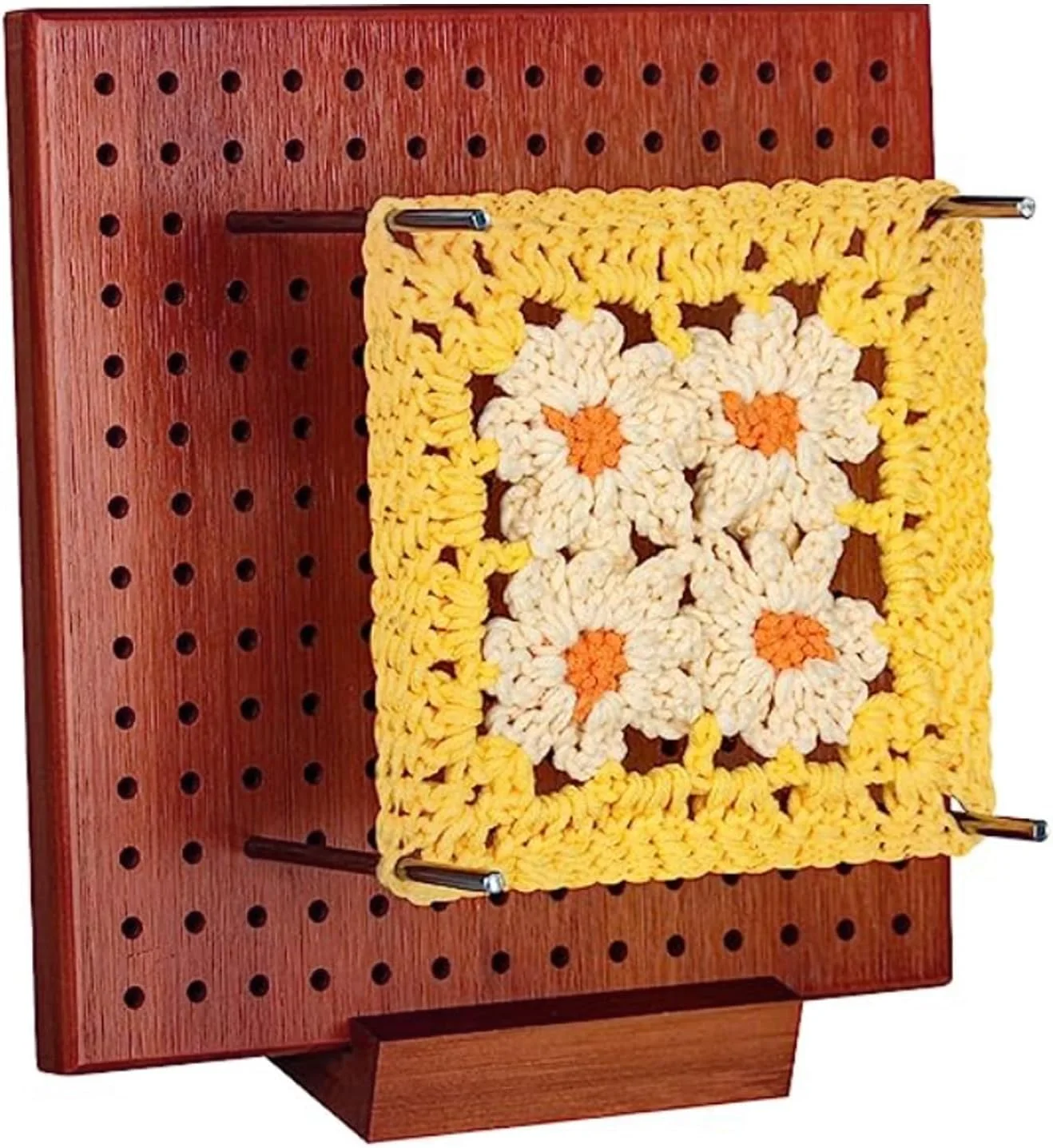 برد مسدود کننده قلاب بافی gernie، 19.5x19.5 سانتی متر، برد مسدود کننده قلاب بافی چوبی با 20 عدد پین فولادی، لوازم جانبی قلاب بافی قابل استفاده مجدد، برد مسدود کننده برای بافتنی قلاب بافی و پروژه های قلاب بافی