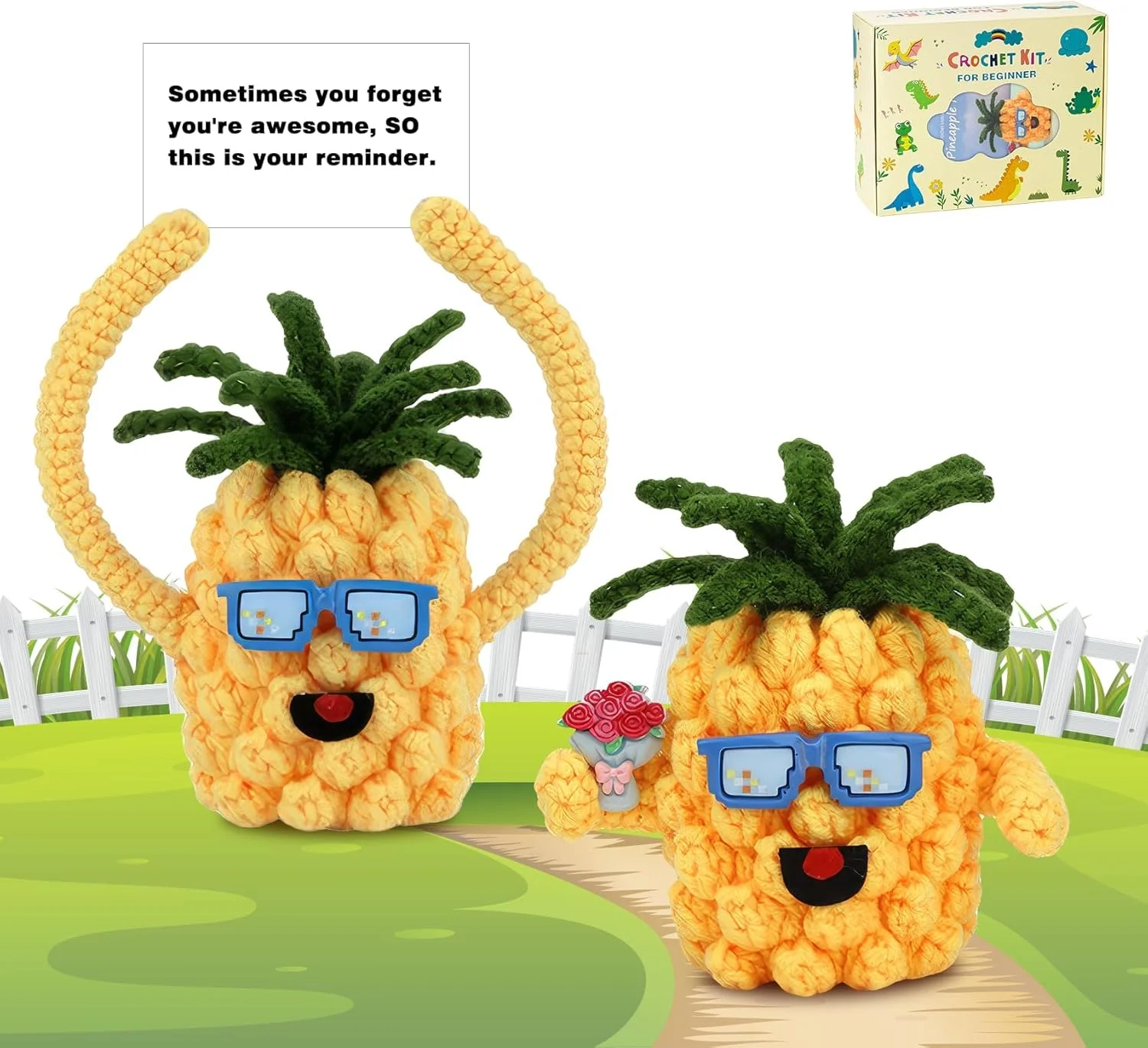 کیت قلاب بافی برای مبتدیان، طرح آناناس، کیت شروع قلاب بافی با آموزش های ویدئویی گام به گام، کیت های آموزش قلاب بافی برای بزرگسالان و کودکان، لوازم بافندگی DIY، آموزش قلاب بافی، کارکرد آسان