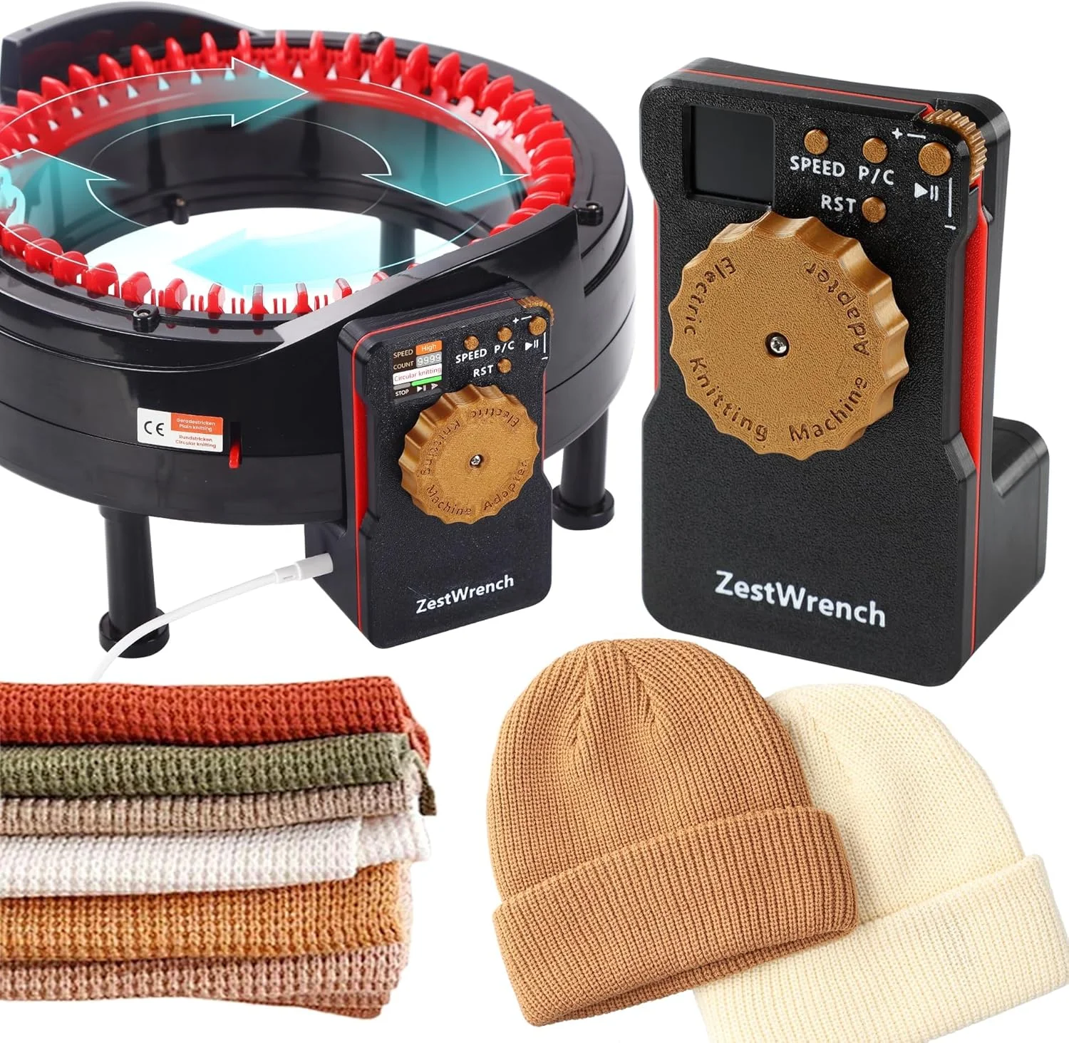 آداپتور ماشین بافندگی برقی ZestWrench [ارتقاء 2025] برای ماشین بافندگی سایز بزرگ Addi Express 46 سوزنه، لوازم جانبی اتوماتیک ماشین بافندگی Addi، پنل LCD و شمارنده ردیف