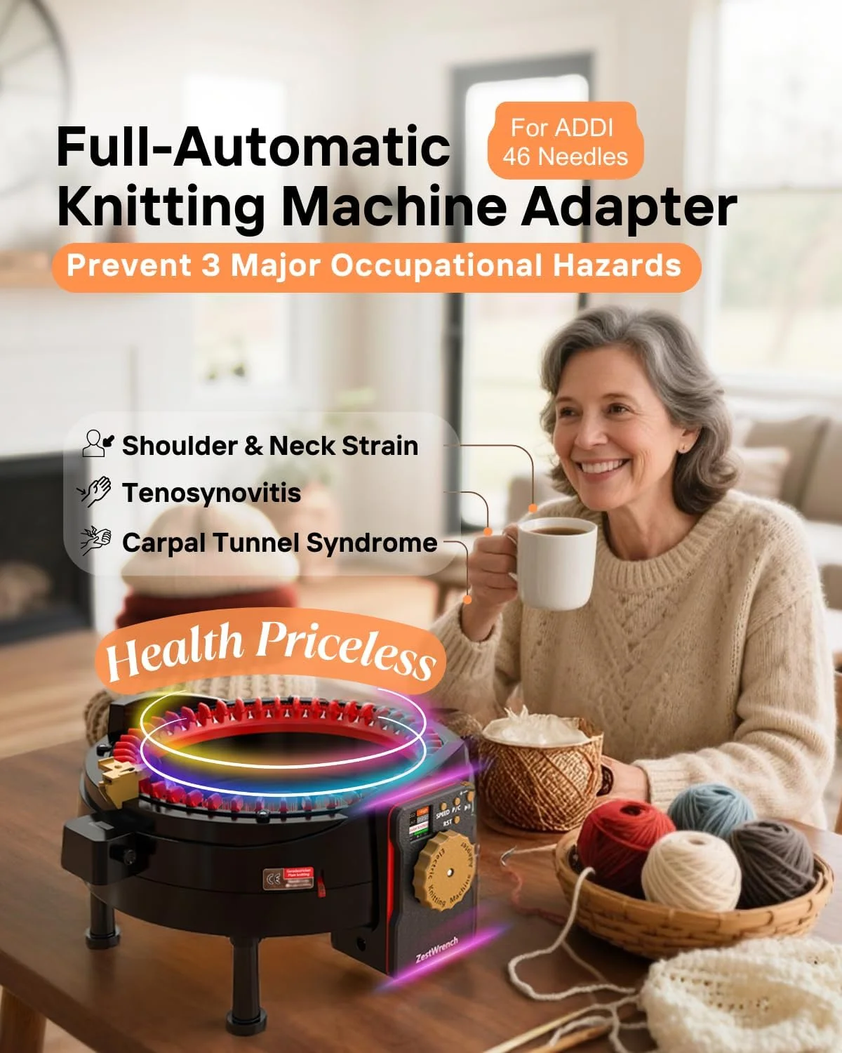 آداپتور ماشین بافندگی برقی ZestWrench [ارتقاء 2025] برای ماشین بافندگی سایز بزرگ Addi Express 46 سوزنه، لوازم جانبی اتوماتیک ماشین بافندگی Addi، پنل LCD و شمارنده ردیف