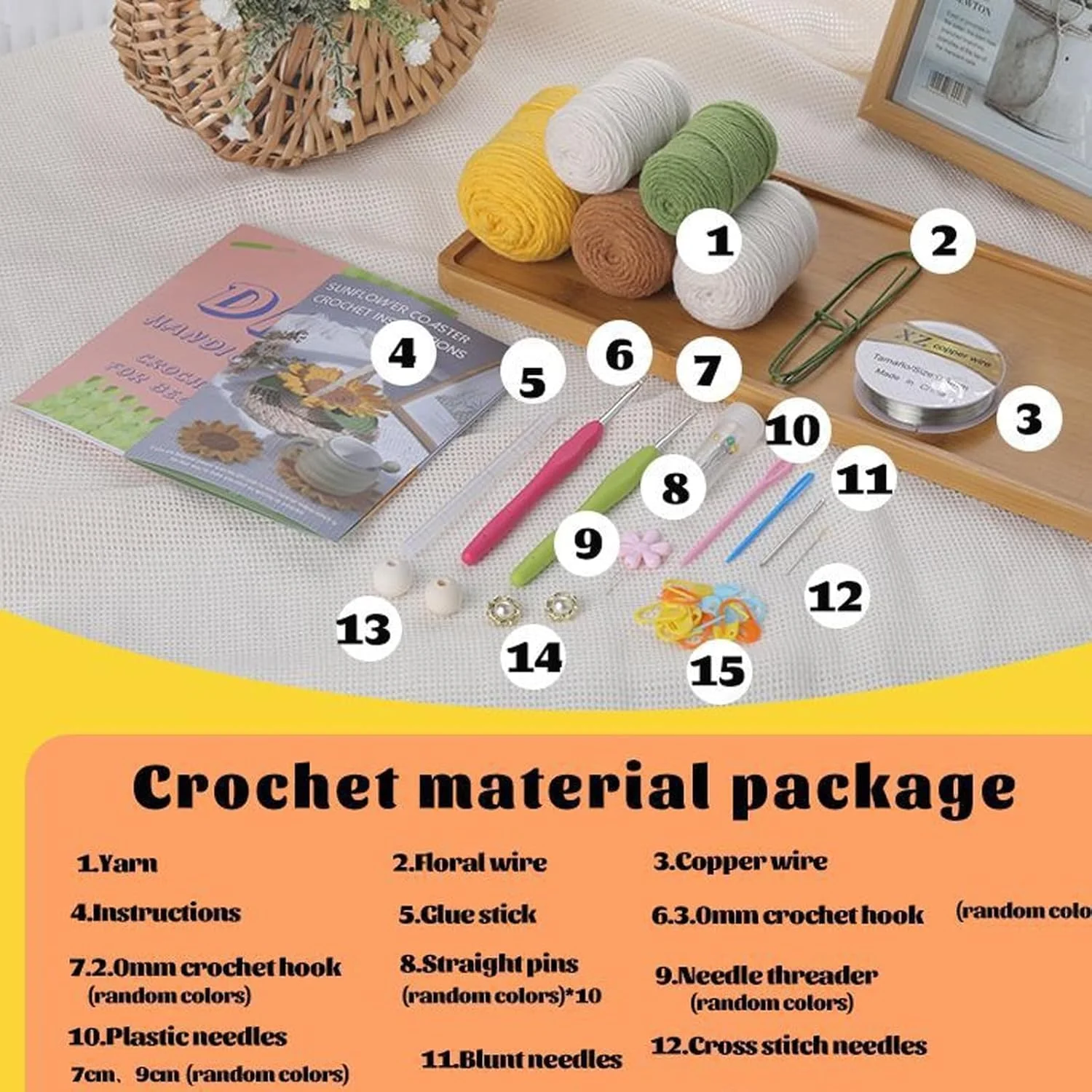 ست قلاب بافی تزویق برای مبتدیان، ست بافتنی زیر لیوانی برای بزرگسالان مبتدی، ست کامل لوازم بافتنی با نخ، قلاب، آموزش های ویدئویی، پروژه های DIY برای بزرگسالان مبتدی