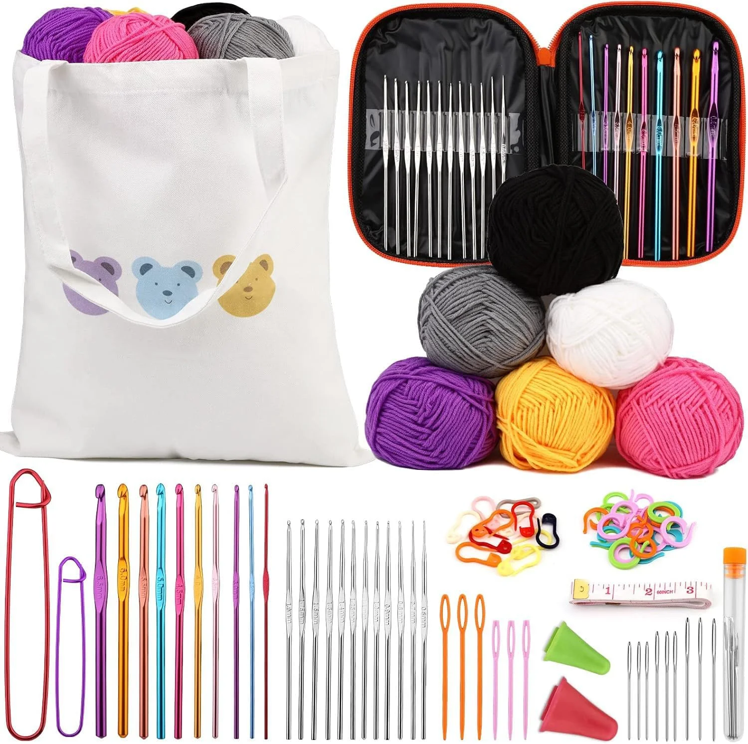 ست کامل قلاب بافی NALACAL برای مبتدیان، ست قلاب بافی 81 تکه با قلاب های قلاب بافی، نخ، سوزن های کند، کیف دستی، لوازم کیت بافندگی، مناسب برای بزرگسالان، یونیسکس، تمام فصول، غیر تاشو