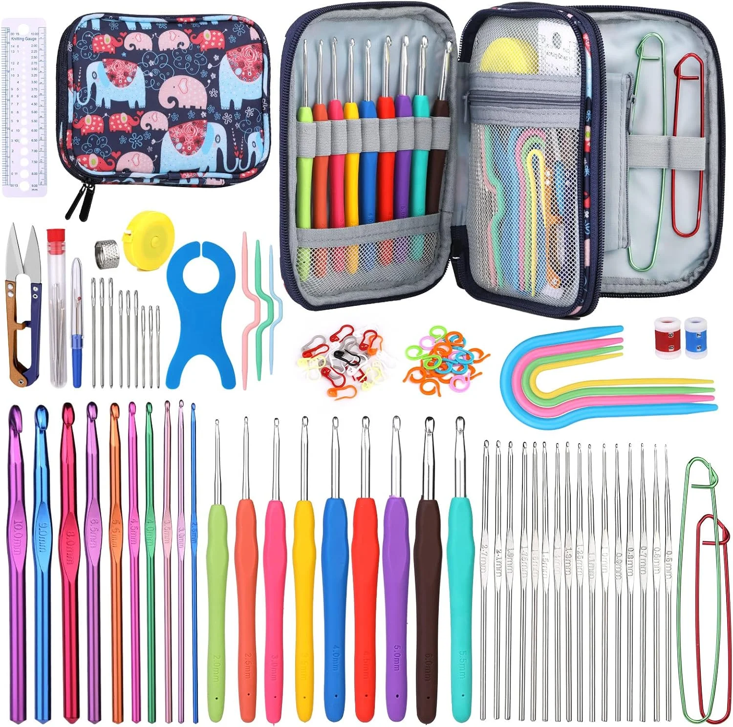 ست قلاب بافی 103 تکه SUVSOON با کیف نگهداری، مجموعه قلاب بافی لوازم بافندگی، ست ابزار بافندگی ارگونومیک با دسته نرم برای مبتدیان و دوستداران قلاب بافی