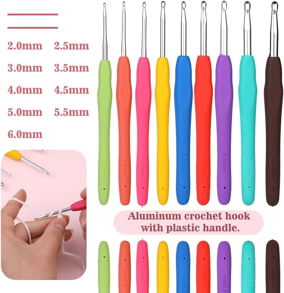 ست قلاب بافی 103 تکه SUVSOON با کیف نگهداری، مجموعه قلاب بافی لوازم بافندگی، ست ابزار بافندگی ارگونومیک با دسته نرم برای مبتدیان و دوستداران قلاب بافی