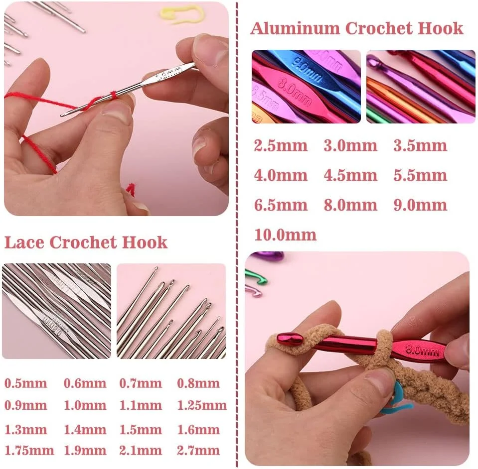 ست قلاب بافی 103 تکه SUVSOON با کیف نگهداری، مجموعه قلاب بافی لوازم بافندگی، ست ابزار بافندگی ارگونومیک با دسته نرم برای مبتدیان و دوستداران قلاب بافی