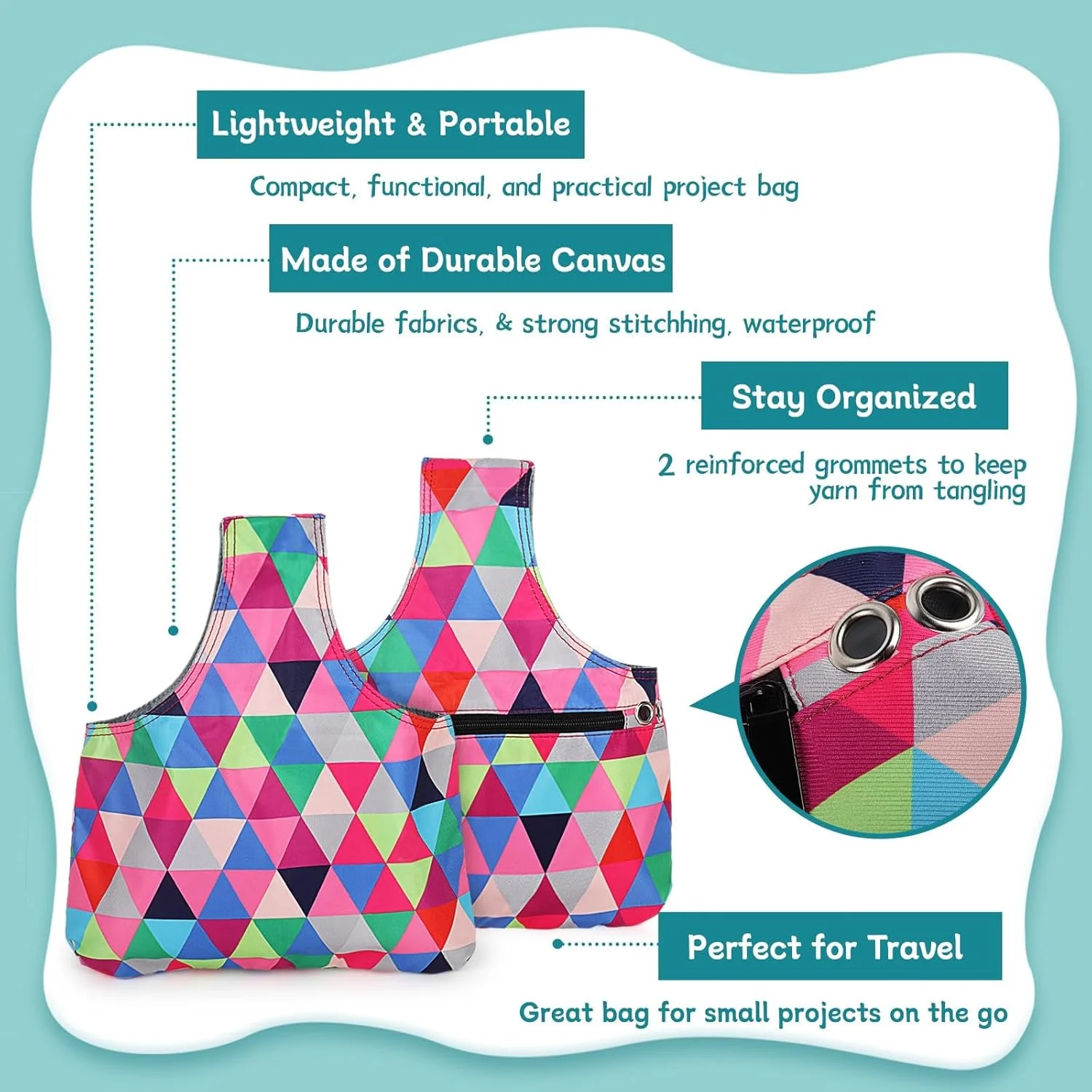 کیف حمل ابزار بافتنی Azonee - کیف سازمان دهنده سبک وزن برای نگهداری نخ - کیف مچی بافتنی قابل حمل برای نگهداری نخ، قلاب بافی، سوزن های قلاب بافی، لوازم بافندگی
