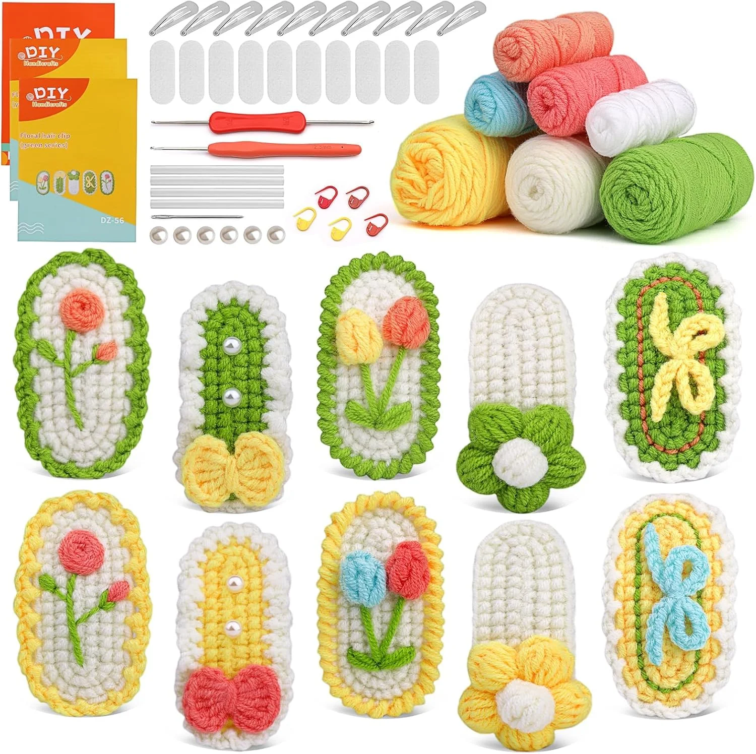 کیت قلاب بافی Azonee برای مبتدیان، ست 10 عددی گیره مو با کیف قلاب بافی همراه با آموزش های ویدئویی گام به گام، لوازم بافندگی برای بزرگسالان و کودکان، نخ کافی و آسان برای قلاب بافی، مناسب برای علاقه مندان به قلاب بافی