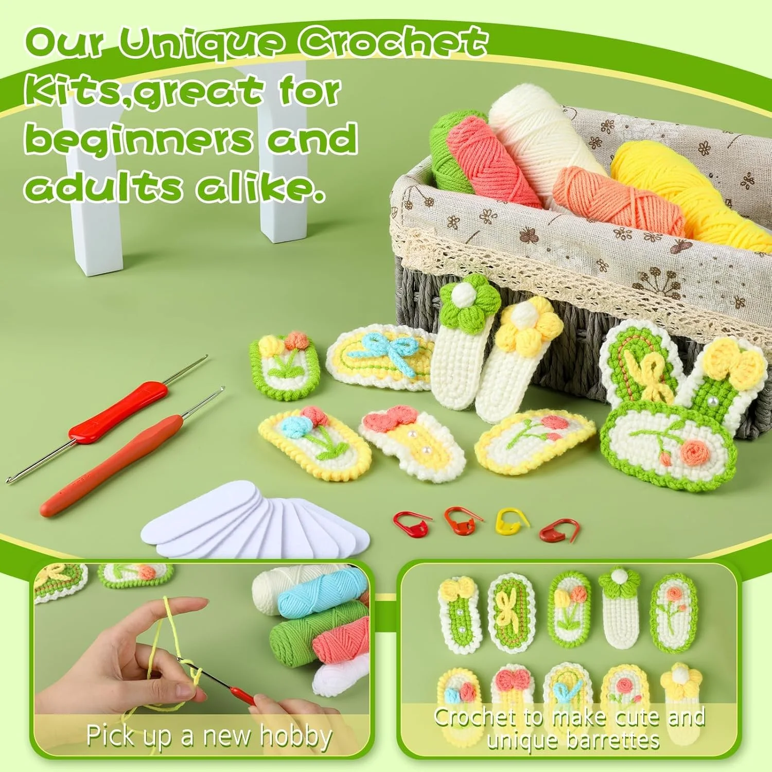 کیت قلاب بافی Azonee برای مبتدیان، ست 10 عددی گیره مو با کیف قلاب بافی همراه با آموزش های ویدئویی گام به گام، لوازم بافندگی برای بزرگسالان و کودکان، نخ کافی و آسان برای قلاب بافی، مناسب برای علاقه مندان به قلاب بافی