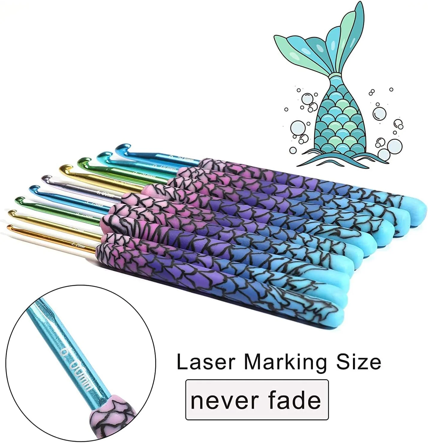 ست قلاب بافی KASTWAVE، 9 عدد قلاب بافتنی دسته دار، قلاب جادویی پری دریایی 2.0-6.0 میلی متر، کیت قلاب بافی برای مبتدیان، لوازم قلاب بافی نفیس