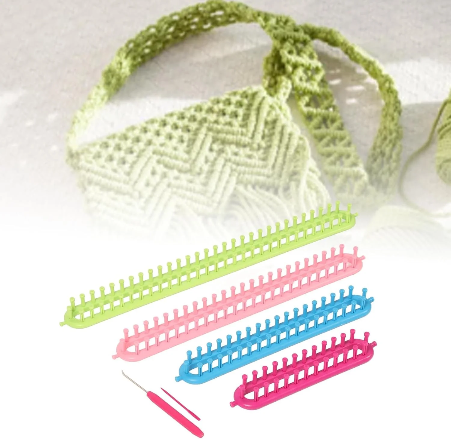 ست بافتنی بلند Cryfokt، کیت مستطیلی سبک وزن با سوزن قلاب، ابزار بافتنی DIY، دستگاه های بافندگی ABS برای بافتنی، شال، کلاه، جوراب، ابزار ساخت دستکش