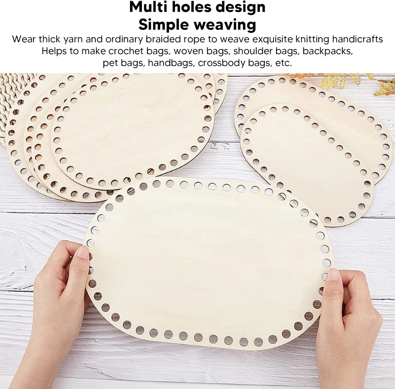 کف سبد چوبی Cryfokt، 3 عدد، پایه سبد قلاب بافی بیضی شکل قابل استفاده مجدد، پایه قلاب بافی خام، لوازم بافت سبد بافتنی DIY برای ساخت کیف دستی و دکوراسیون منزل