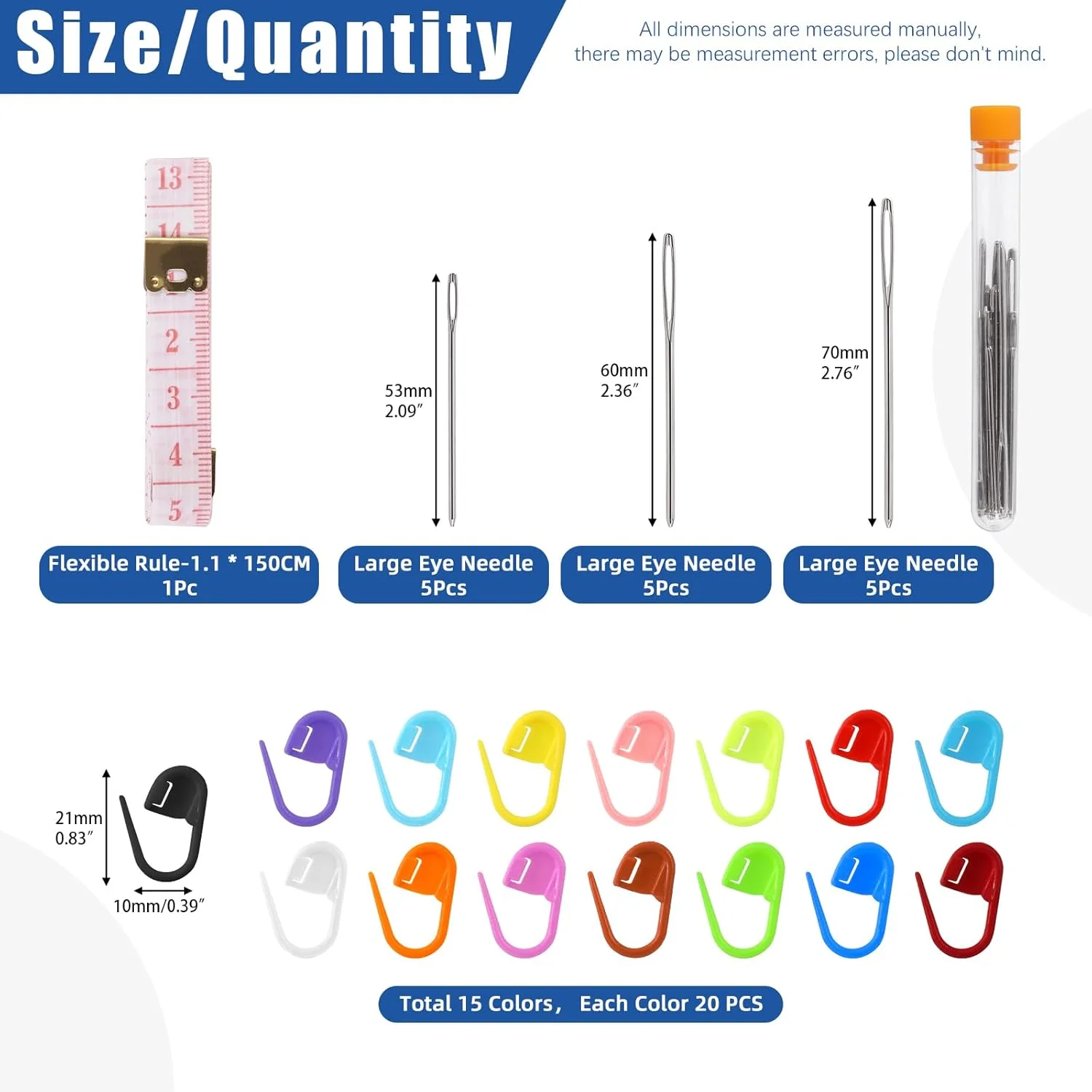 Glarks 316 عددی نشانگرهای بخیه 15 رنگ، گیره قفل بخیه نشانگرهای بافندگی رنگارنگ گیره های قلاب بافی با 15 عدد سوزن خیاطی نوک تیز چشم بزرگ برای قلاب بافی و بافندگی